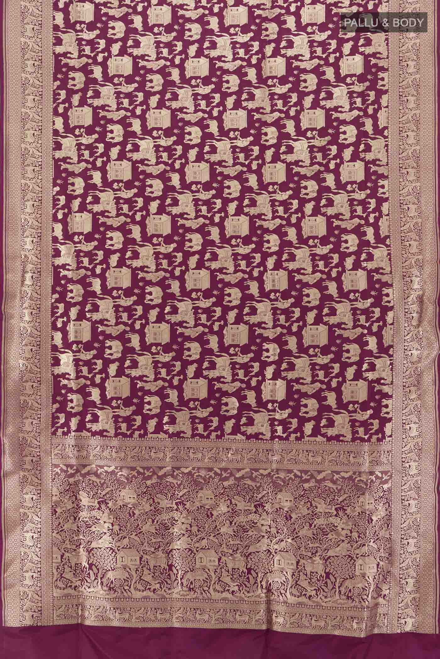 Burgundy Banarasi Silk Saree - Image 5