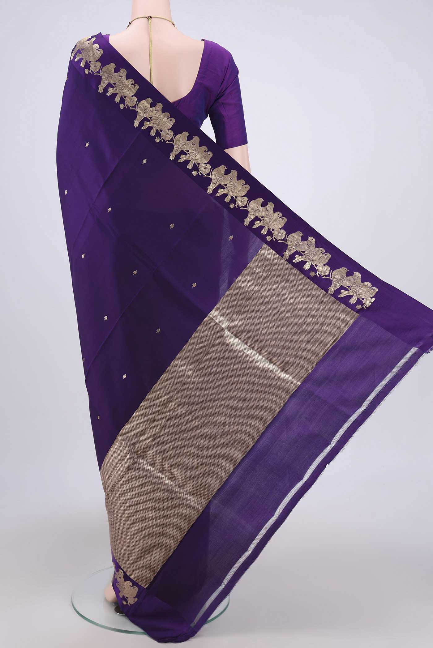 Dark Blue Banarasi Silk Saree - Image 3