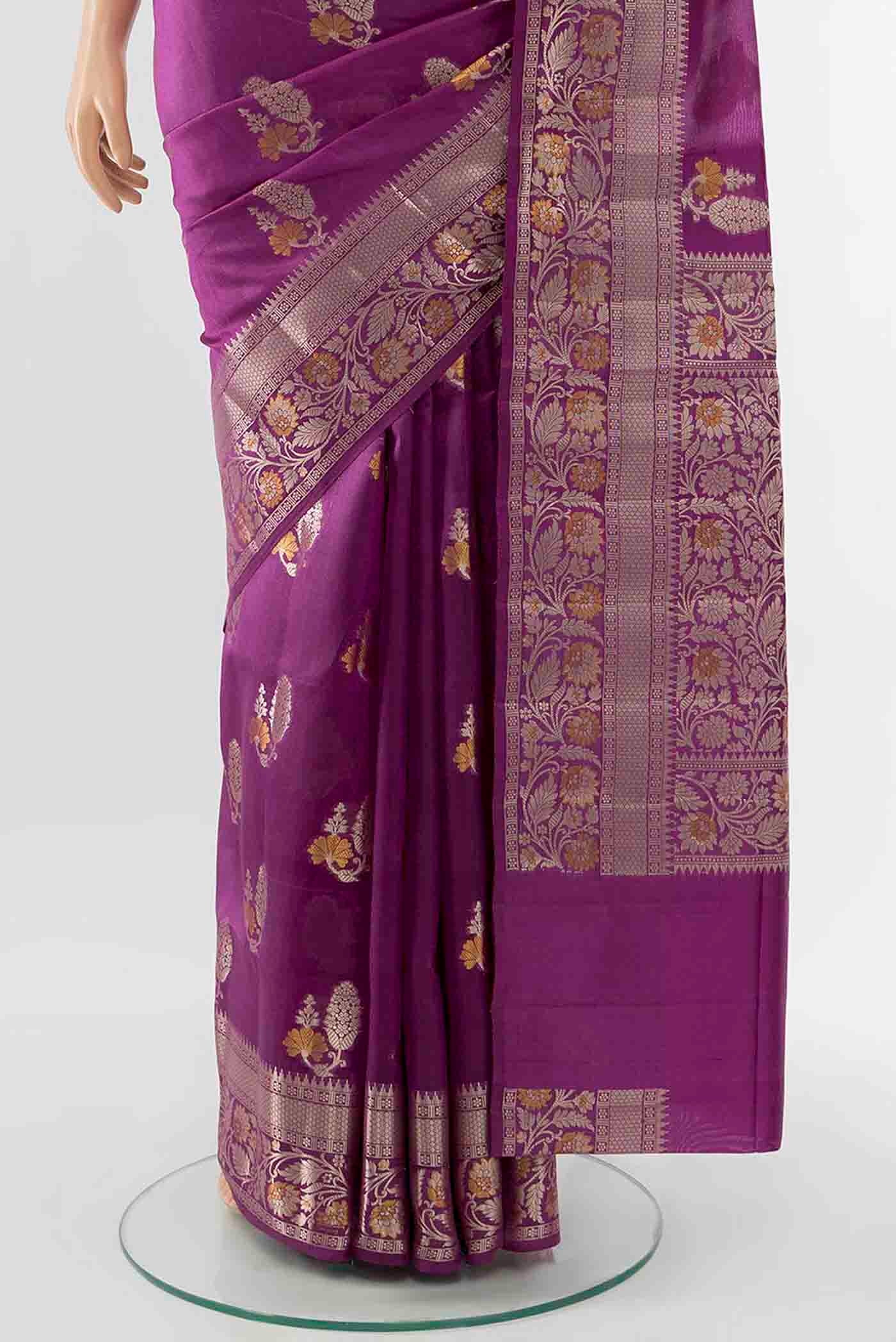 Purple Banarasi Raw Silk Saree - Image 3
