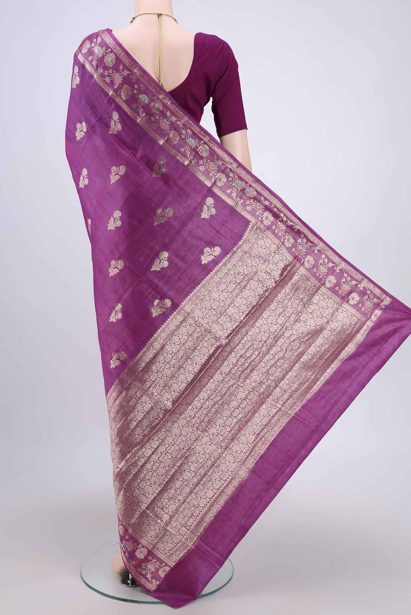 Light Magenta Banarasi Tussar Silk Saree - Image 3