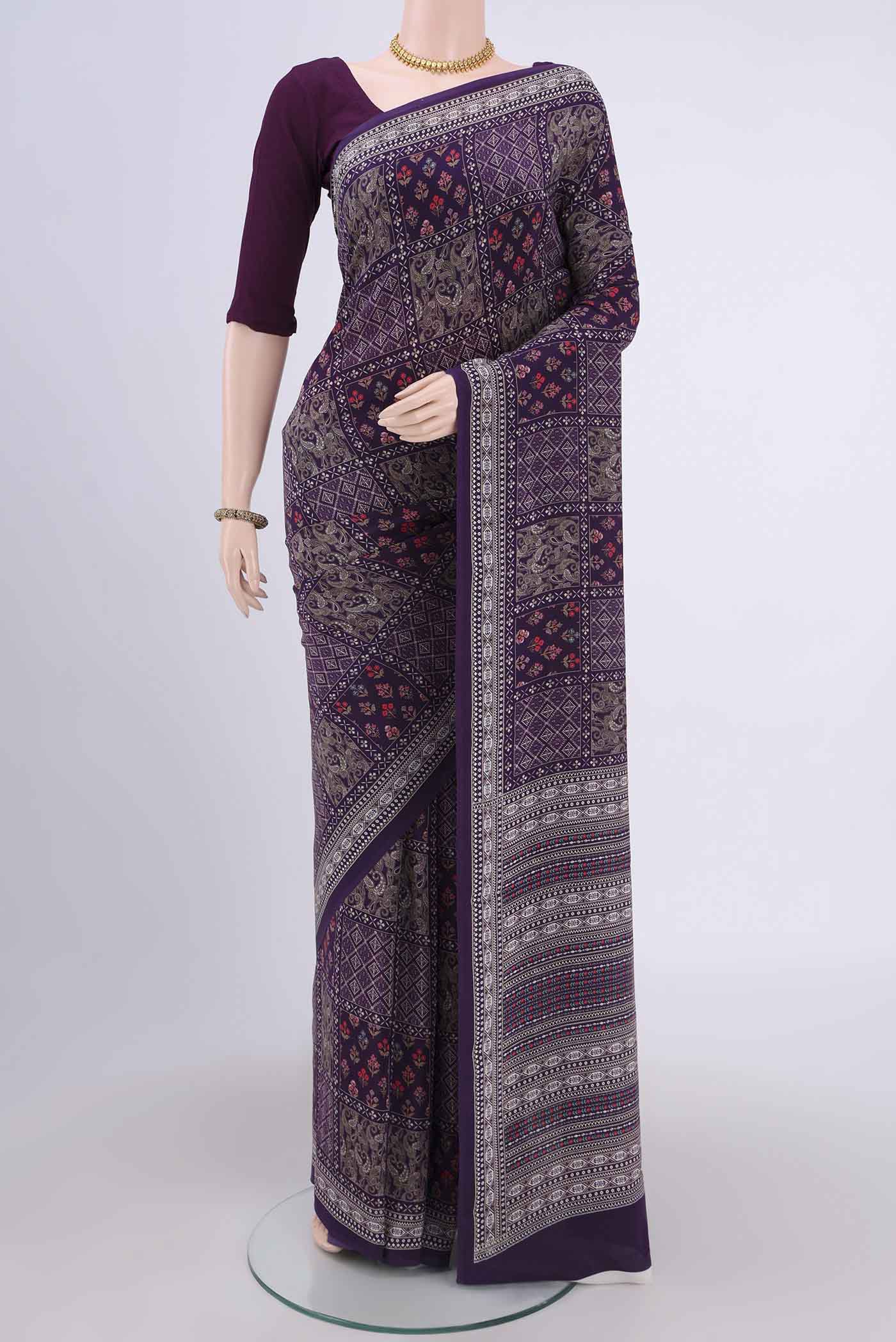 Purple Crepe Saree