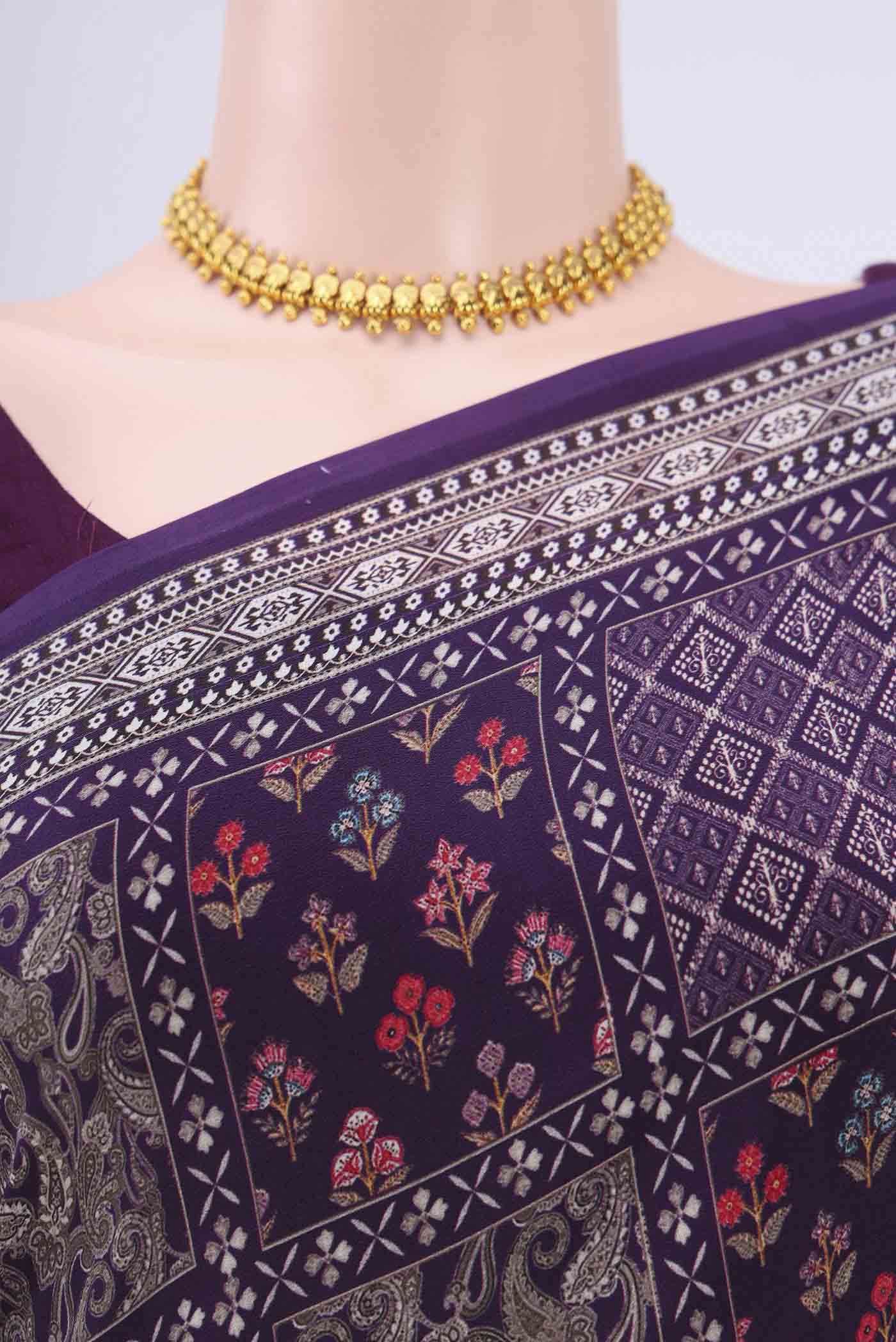 Purple Crepe Saree - Image 2