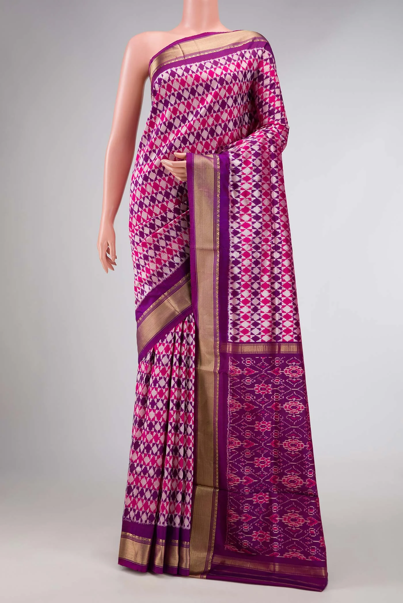 Purple Dual Tone Double Ikat Saree