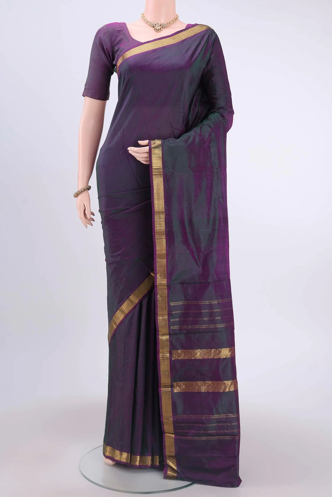 Purple Dual Tone Kanchipuram Silk Saree
