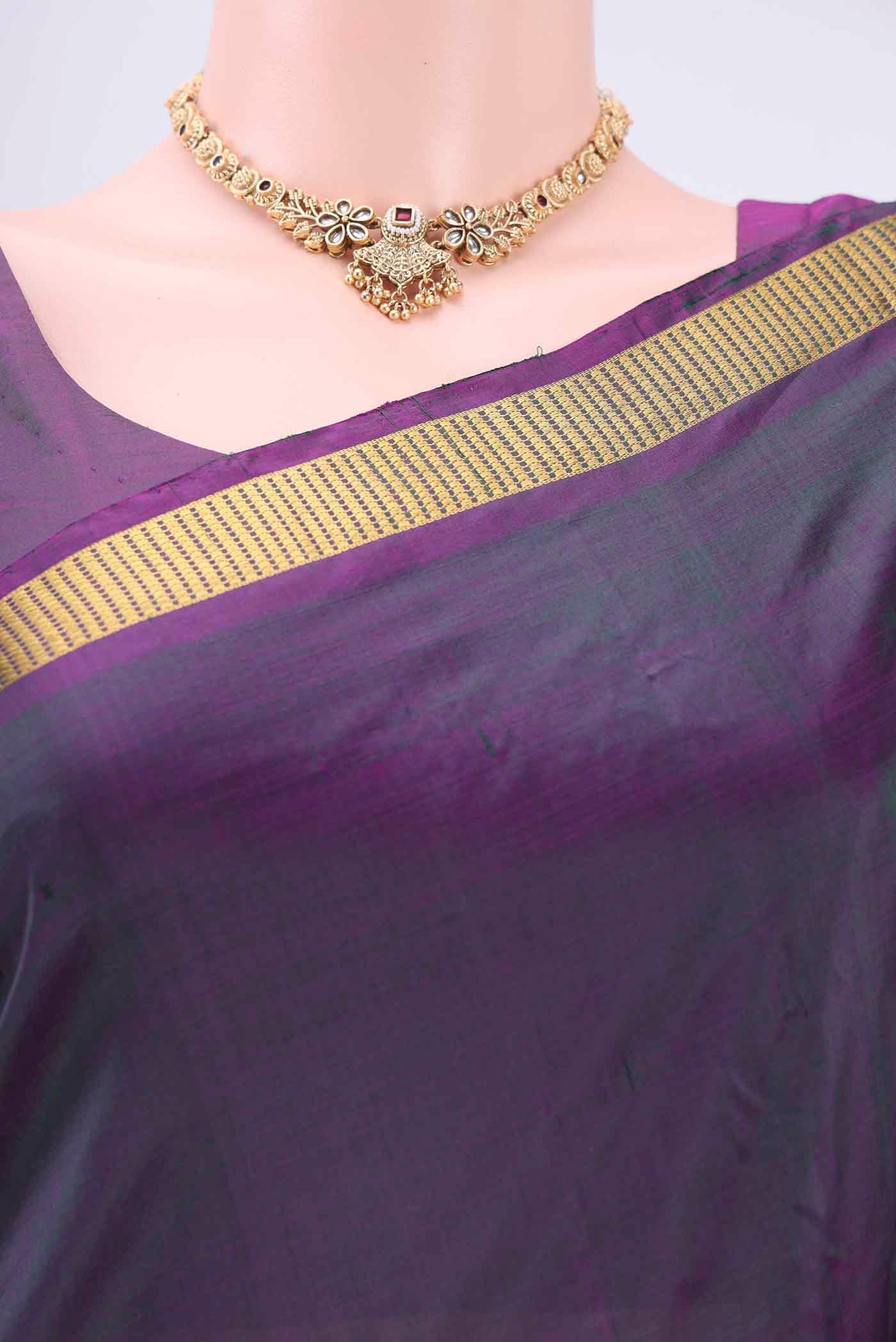 Purple Dual Tone Kanchipuram Silk Saree - Image 2