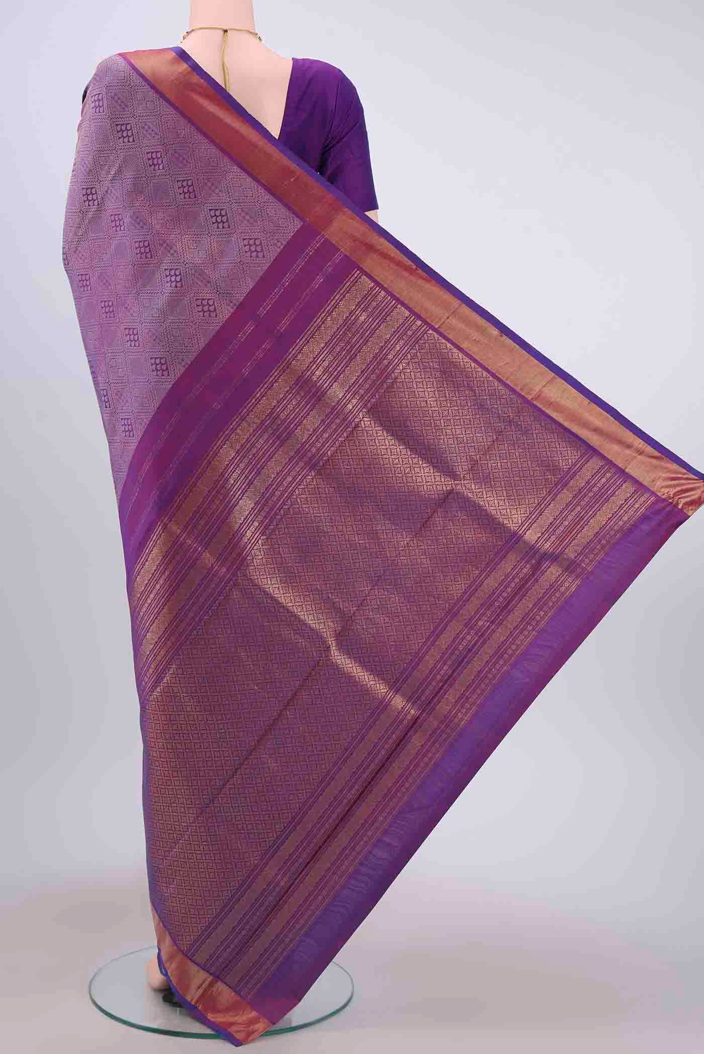 Purple Dual Tone Kanjivaram Silk Saree - Image 3