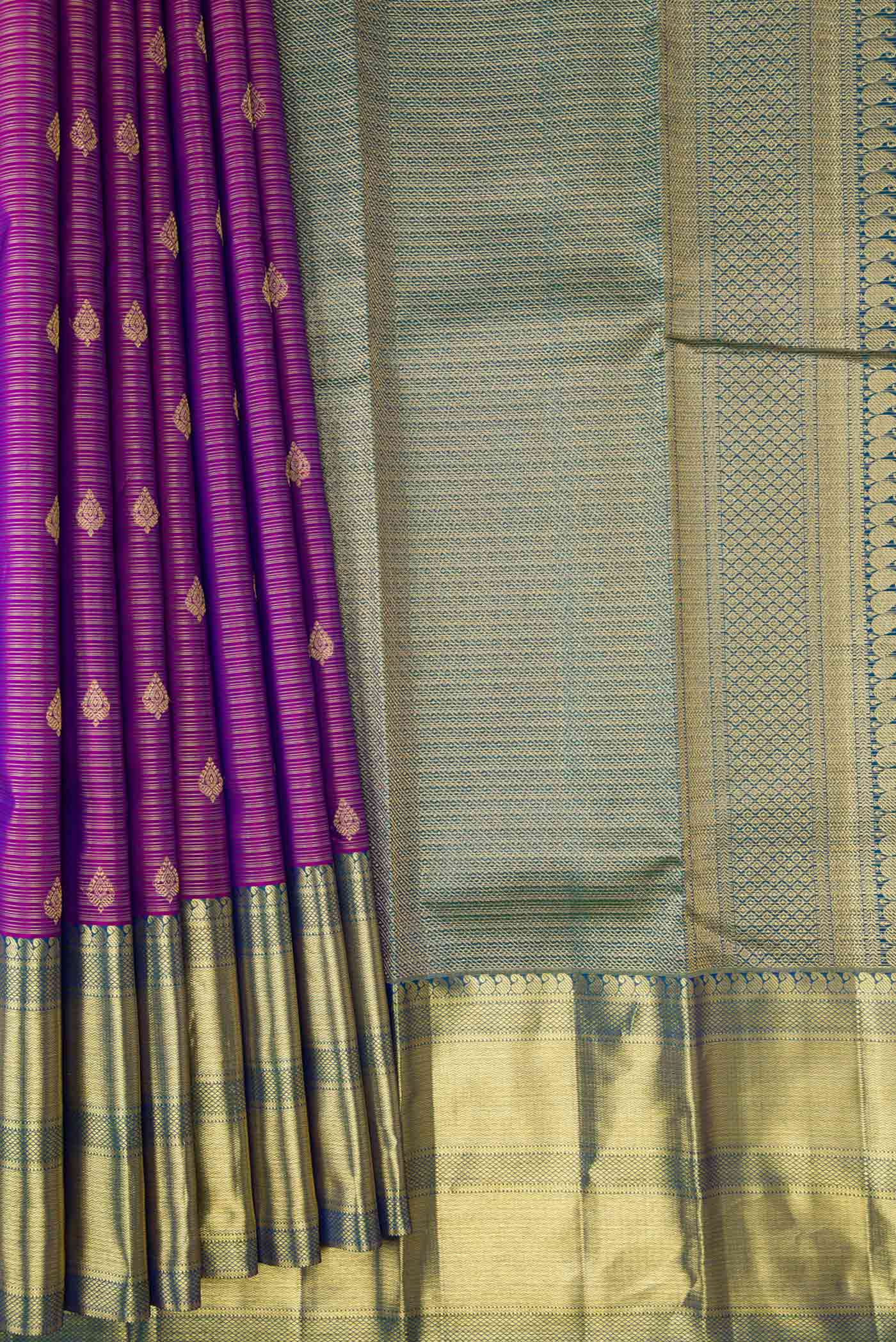 Purple Dual Tone Kanjivaram Silk Saree - Image 4