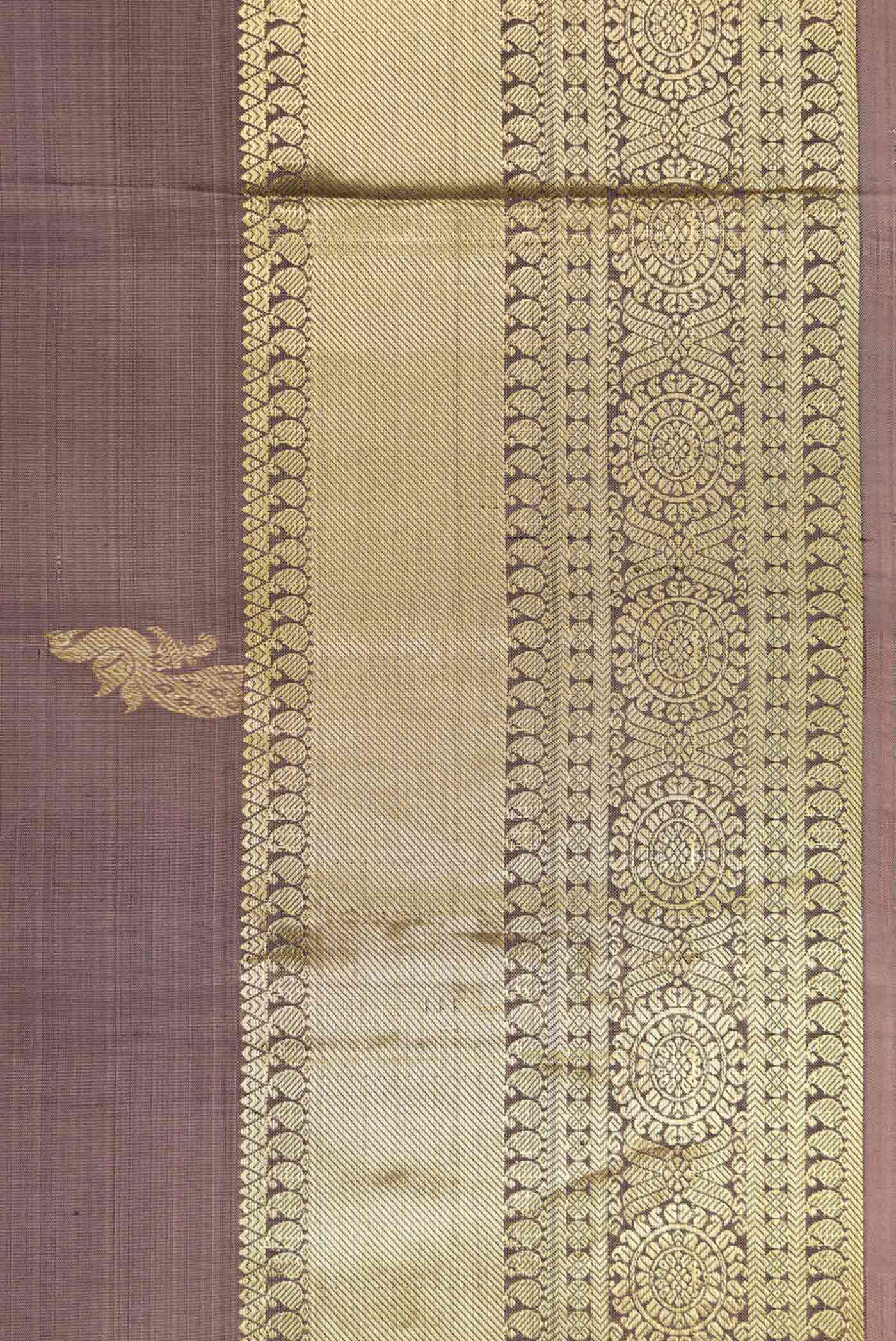 Grey with Brown Color Kanchipuram Silk Saree - Image 3