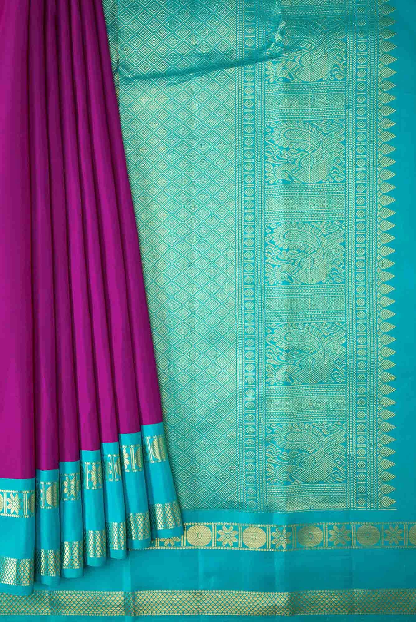 Purple Dual Tone Kanjivaram Silk Saree - Image 2