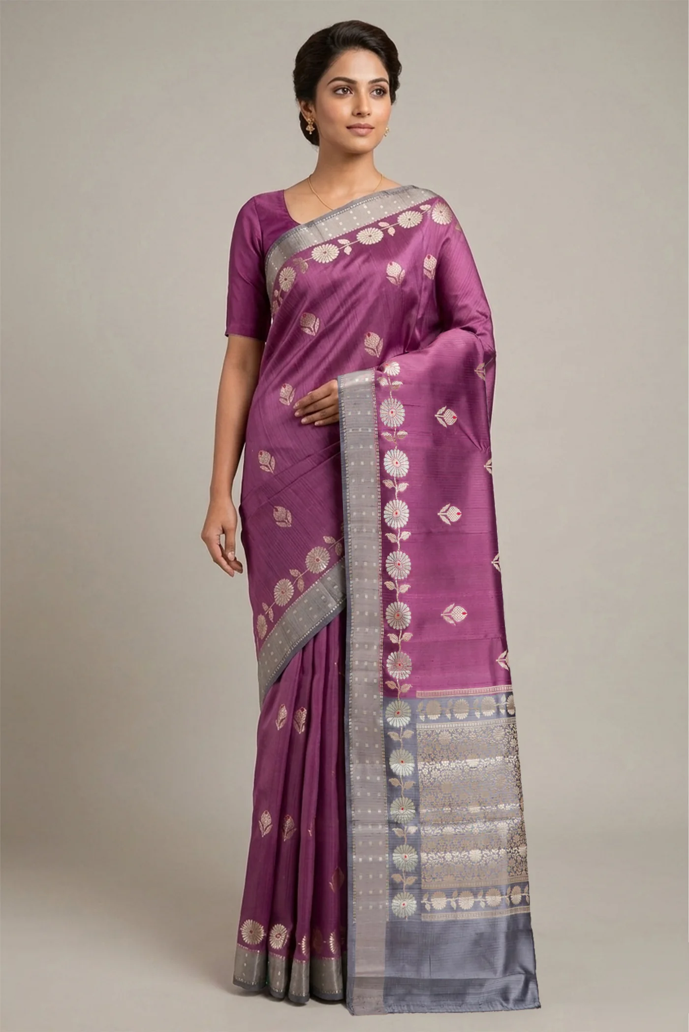 Purple Banarasi Raw Silk Saree