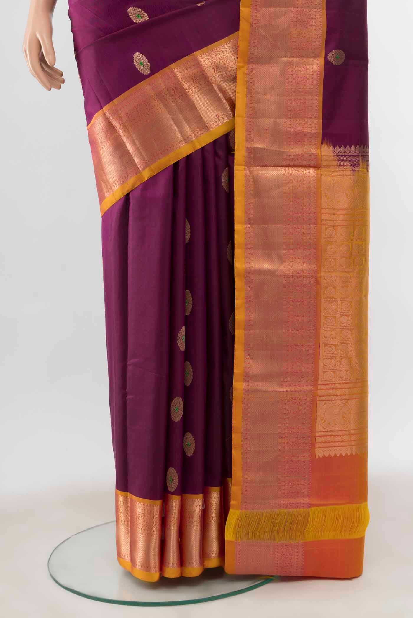 Purple Kanjivaram Silk Nine Yards Saree - Image 3