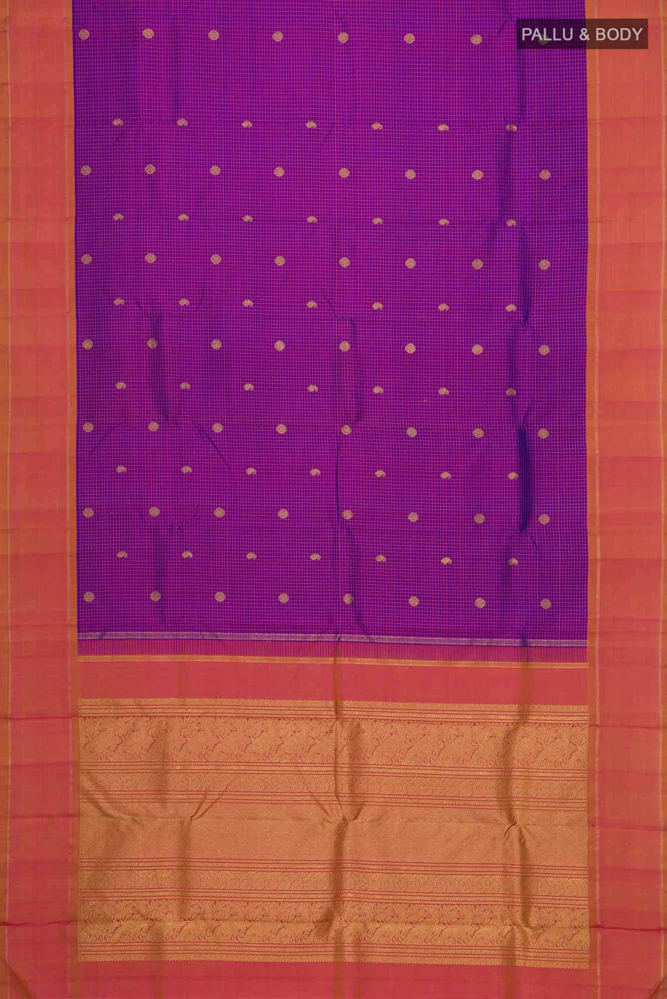 Pure Silk Pure Zari Purple Kanchipuram Saree - Image 4