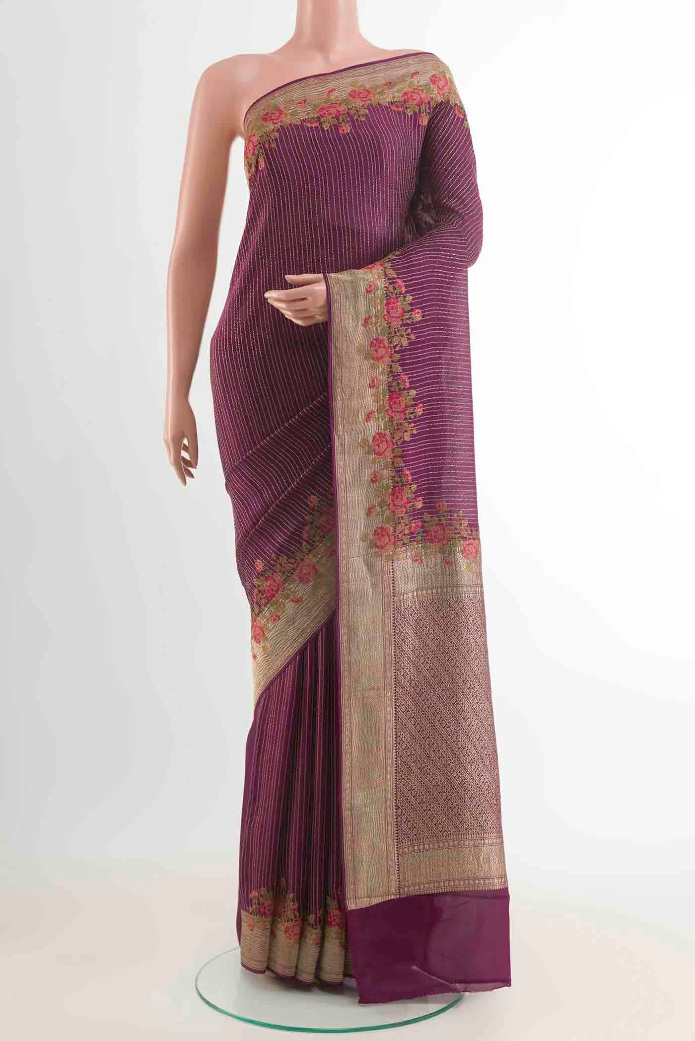 Purple Mysore Crepe Saree
