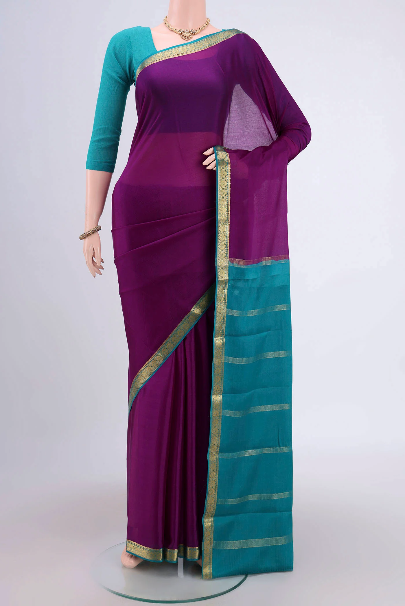 Purple Mysore Crepe Saree