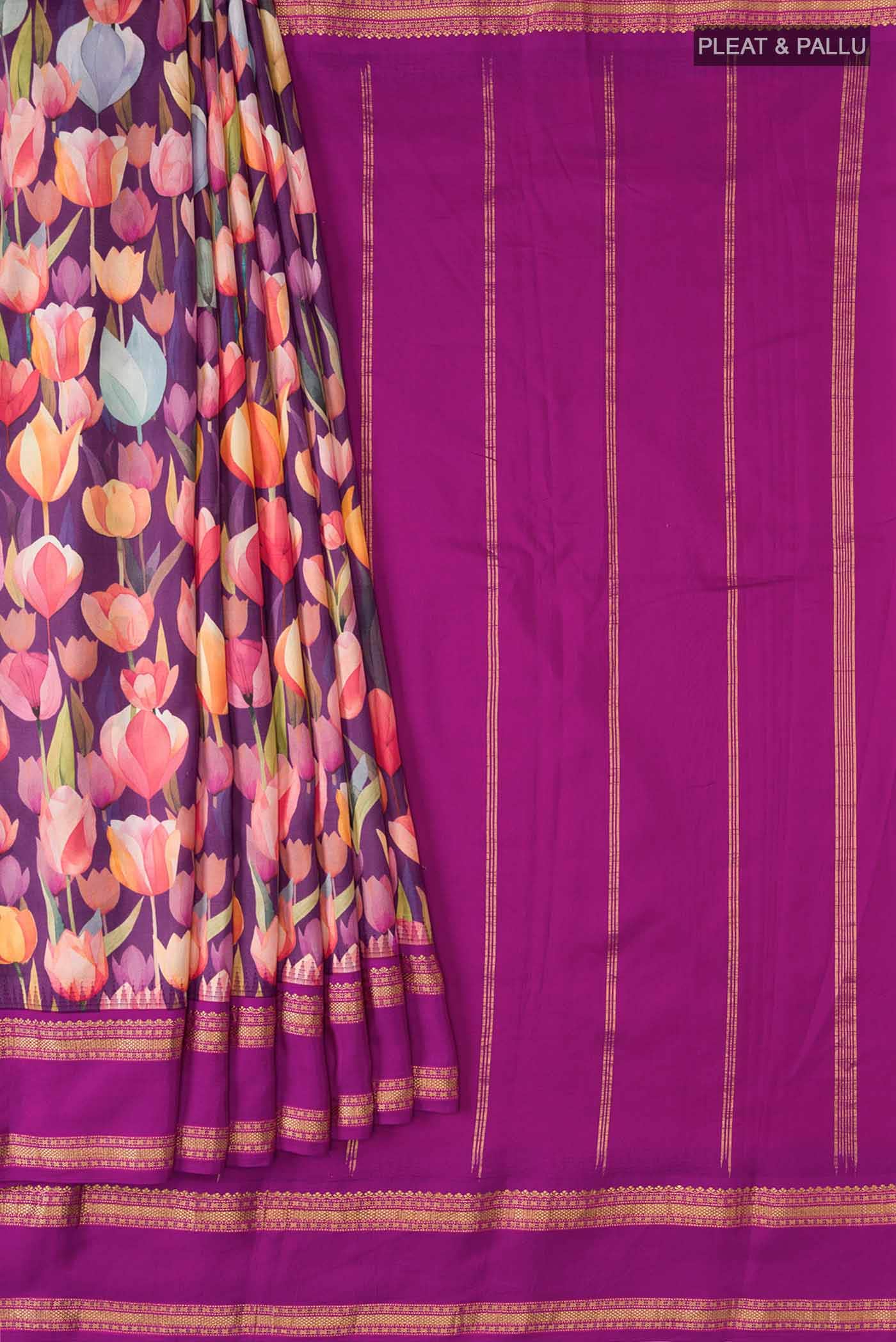 Purple Printed Silk Saree - Image 2
