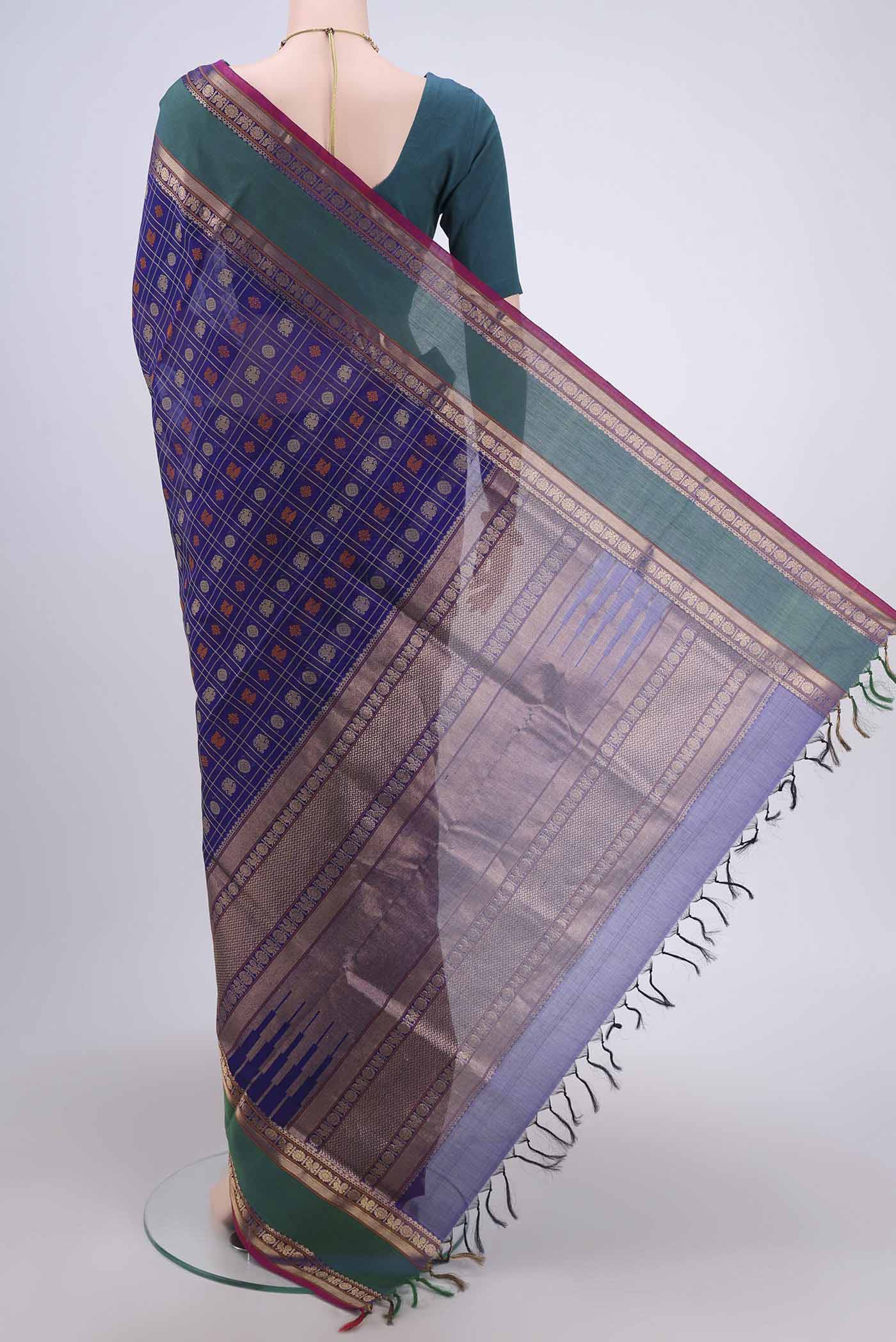 Dark Blue Silk Cotton Saree - Image 3