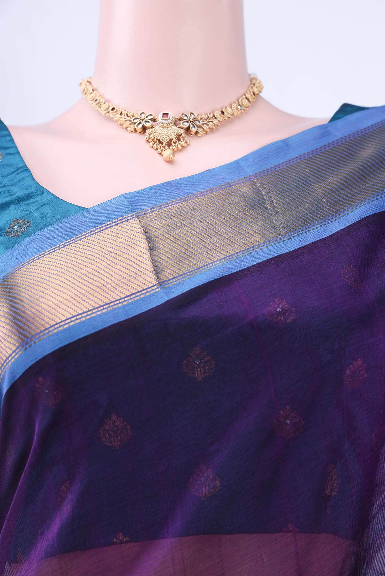 Purple Silk Cotton Saree - Image 2