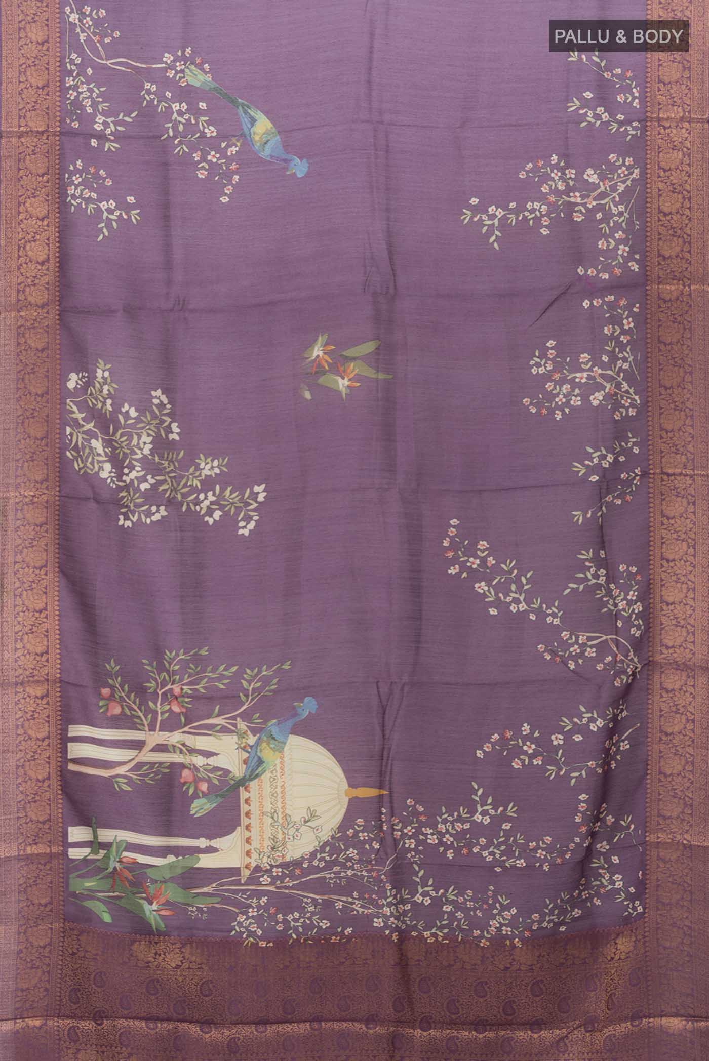 Purple Tussar Silk Saree - Image 5