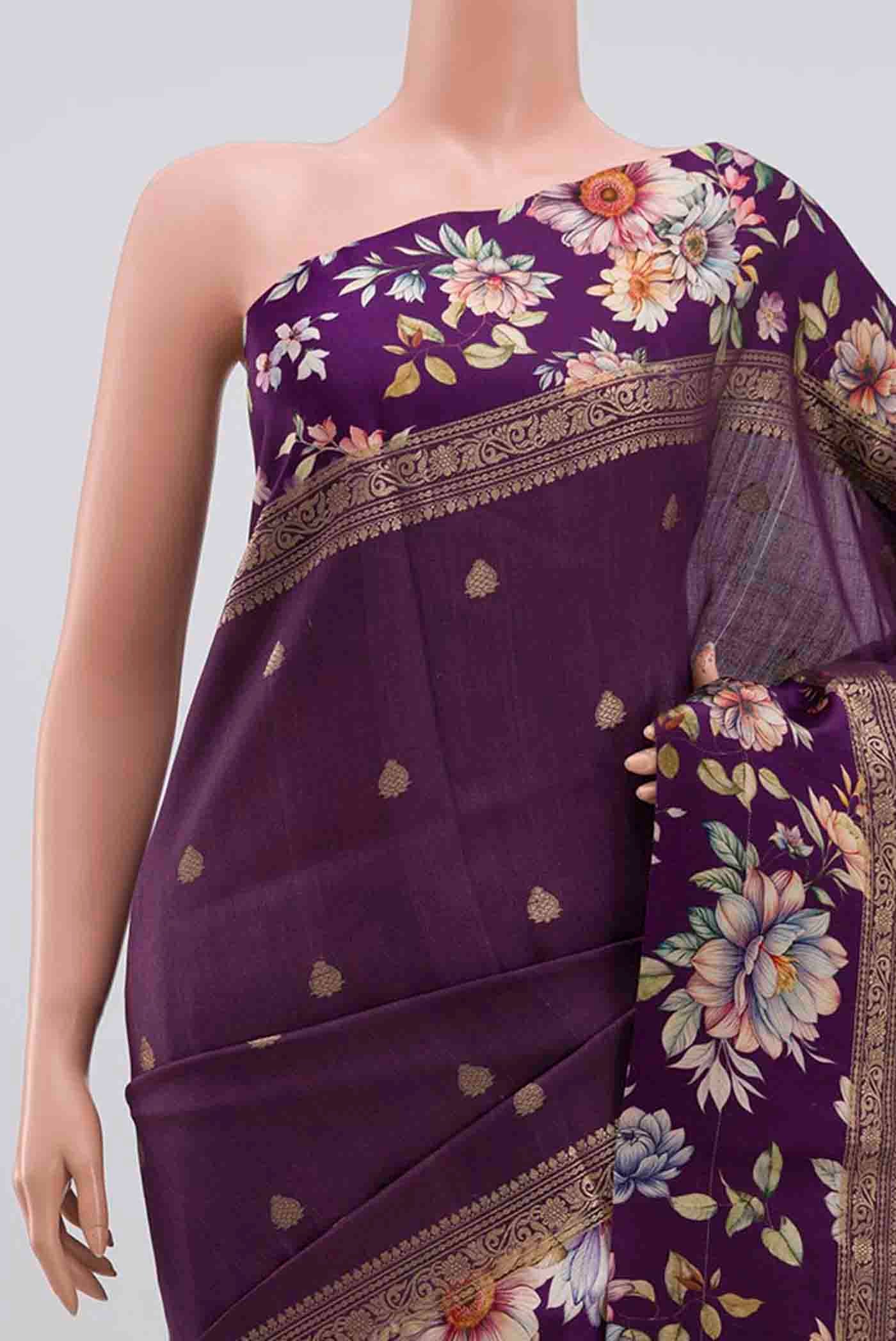 Purple Tussar Silk Saree - Image 2