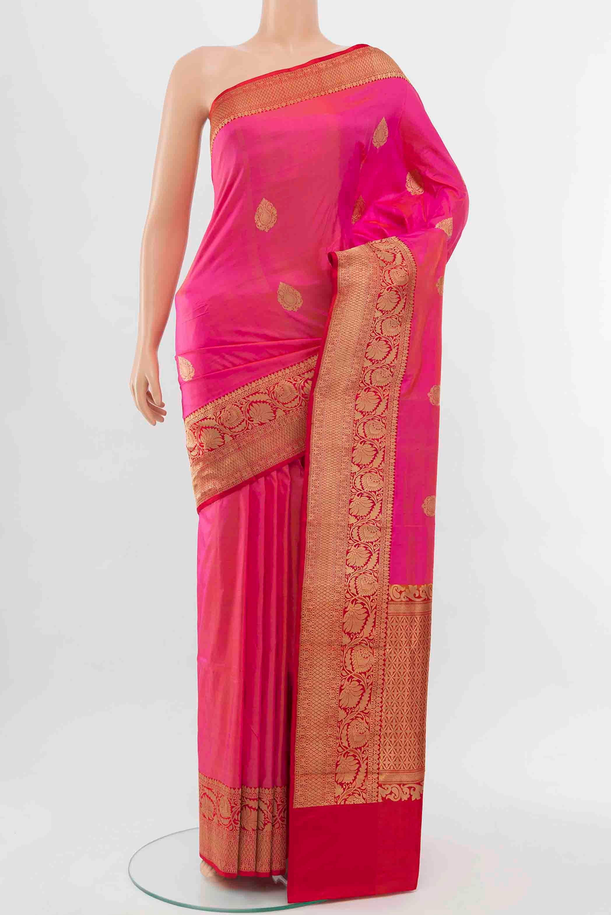 Rose pink Banarasi Katan Silk Saree