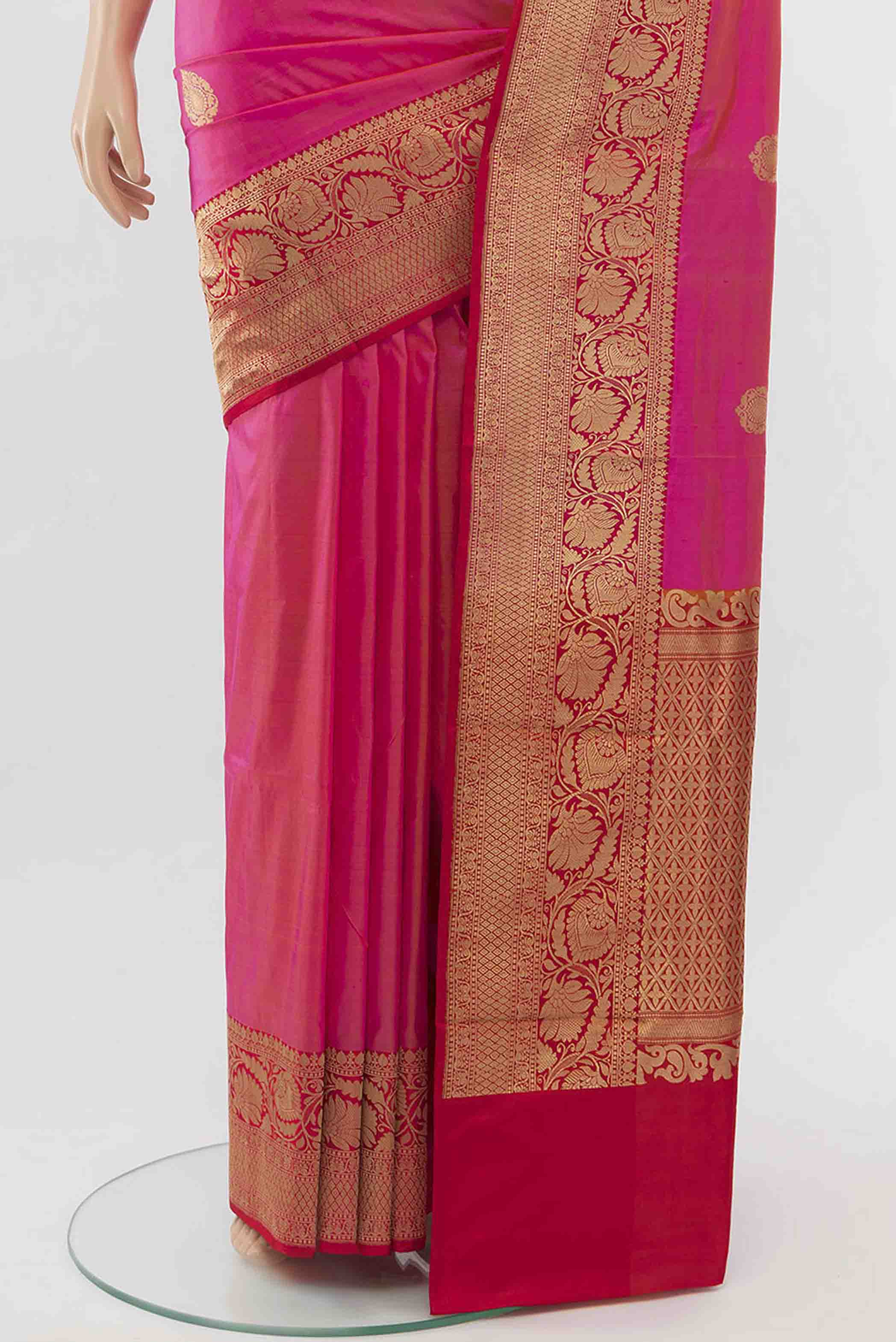 Rose pink Banarasi Katan Silk Saree - Image 3