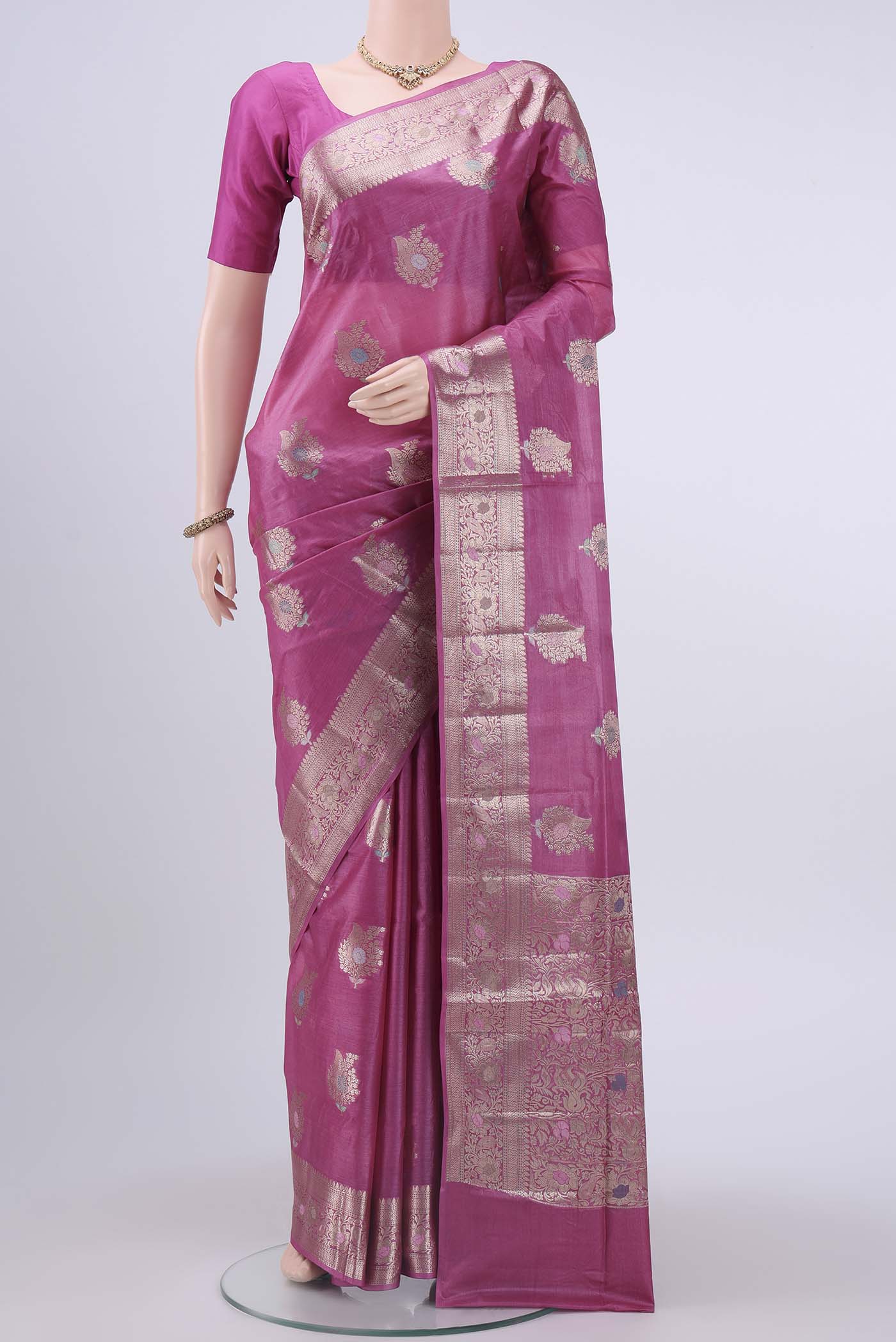 Rani Pink Banarasi Raw Silk Saree