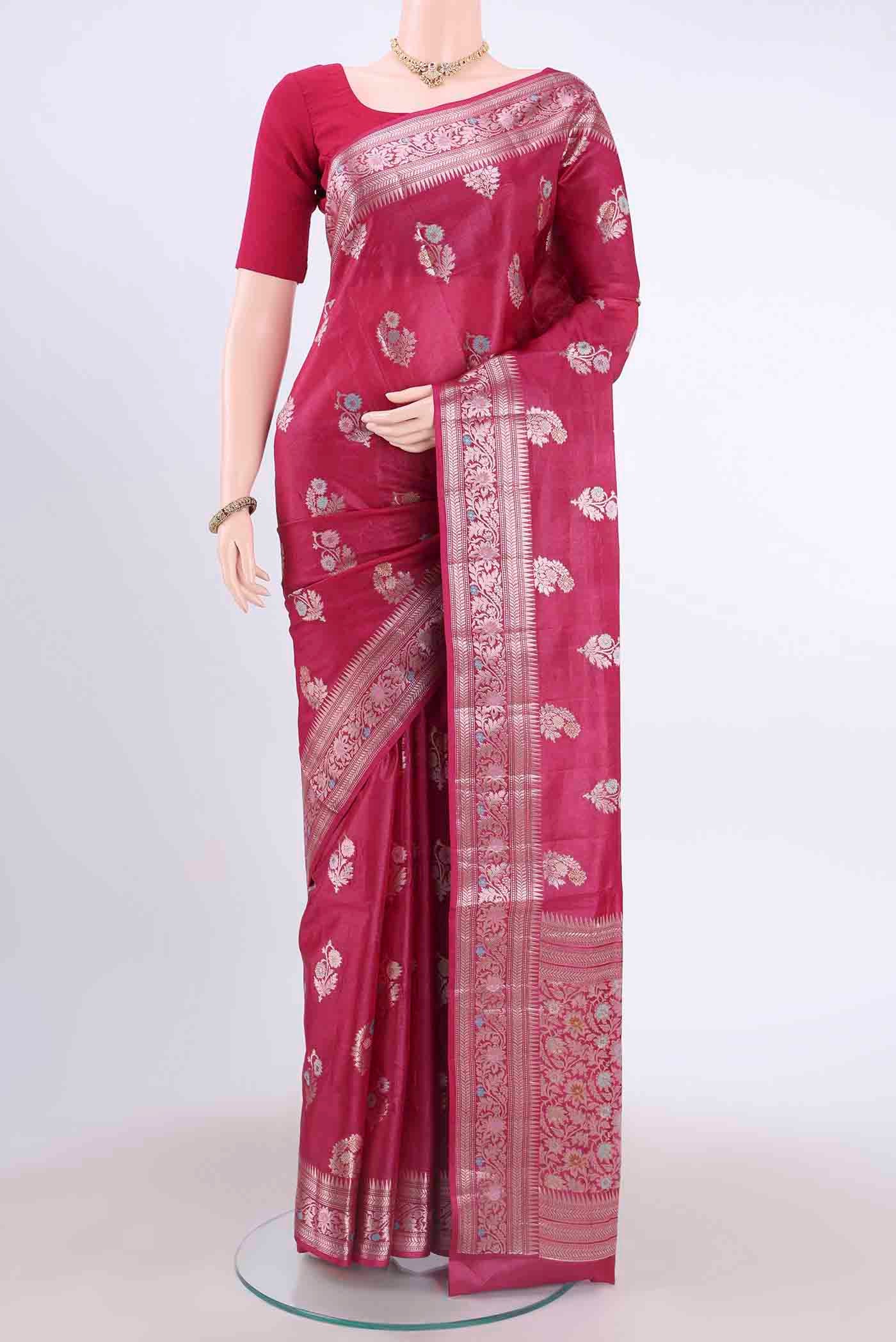 Rani Pink Banarasi Raw Silk Saree