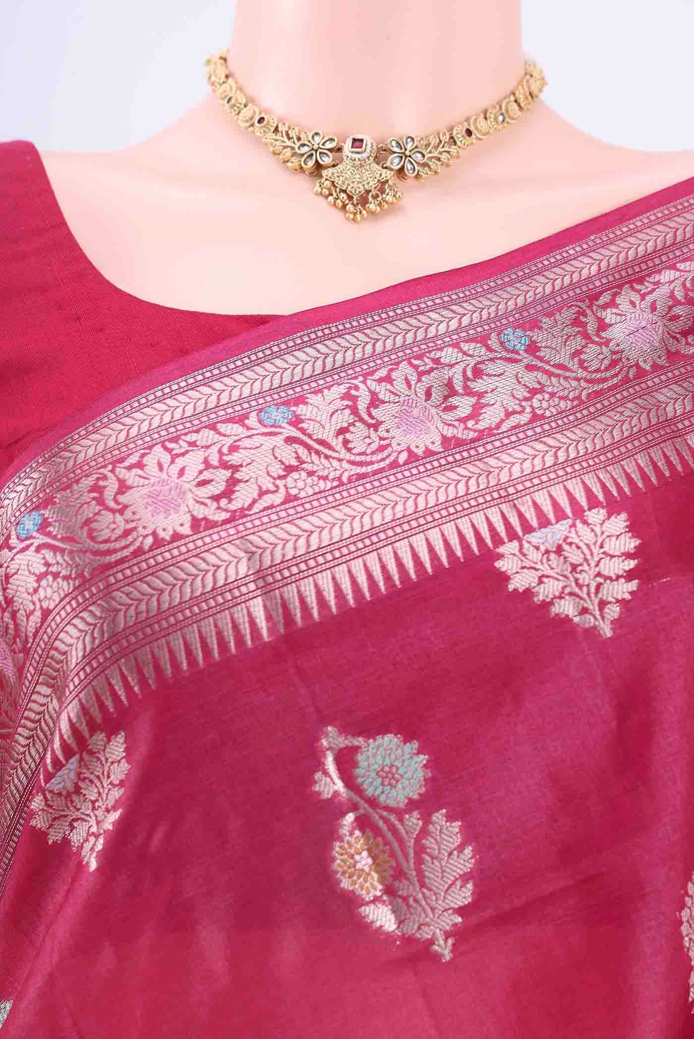 Rani Pink Banarasi Raw Silk Saree - Image 2