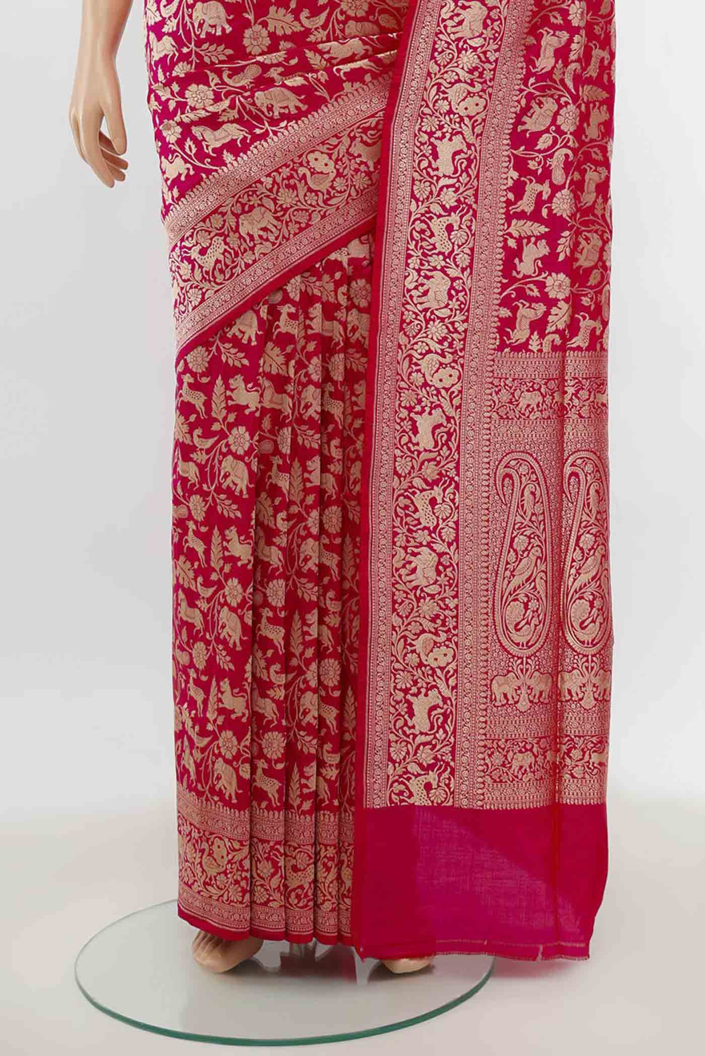 Pink Banarasi Silk Saree - Image 3