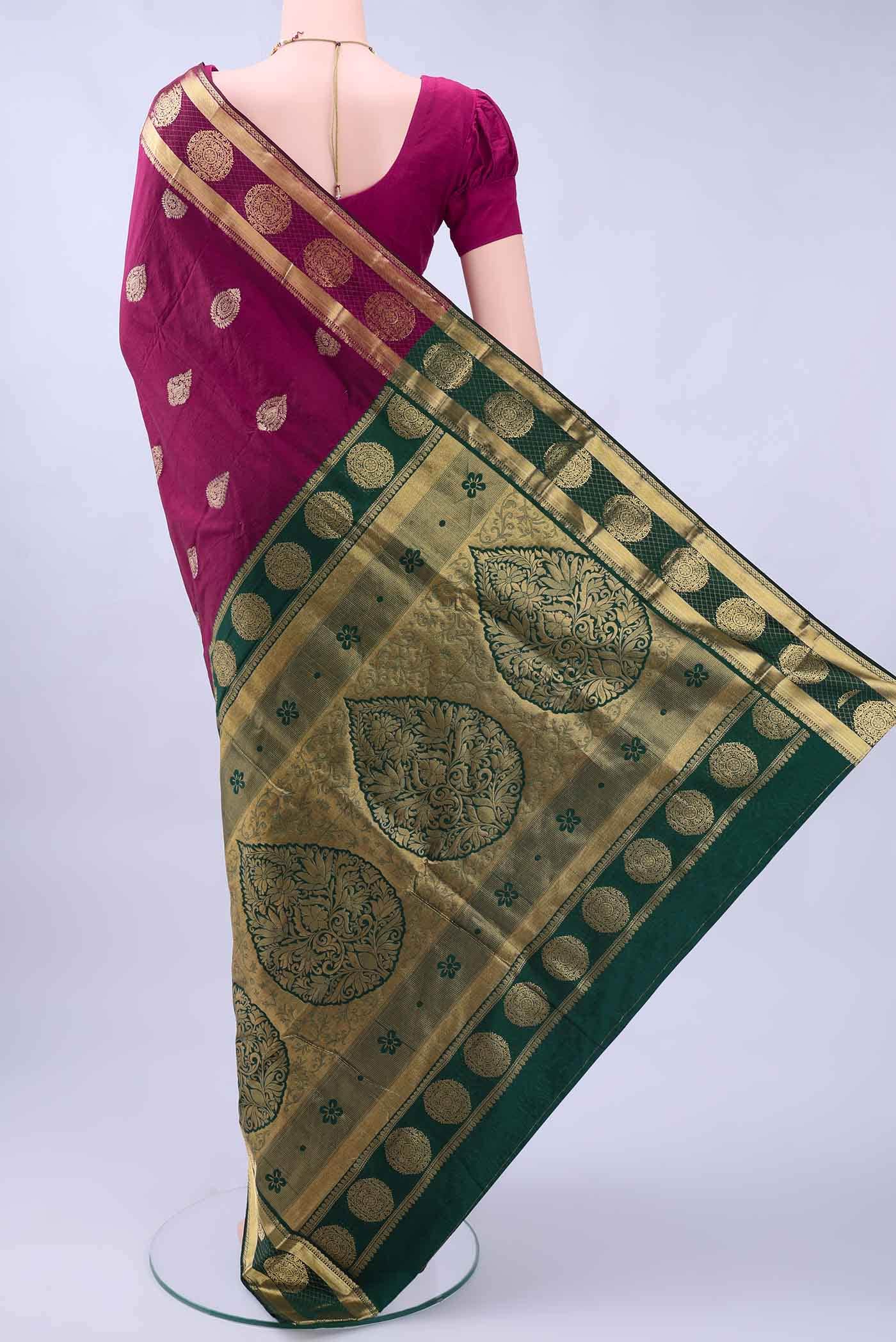Rani Pink Blended Bangalore Silk - kadyal Saree - Image 2