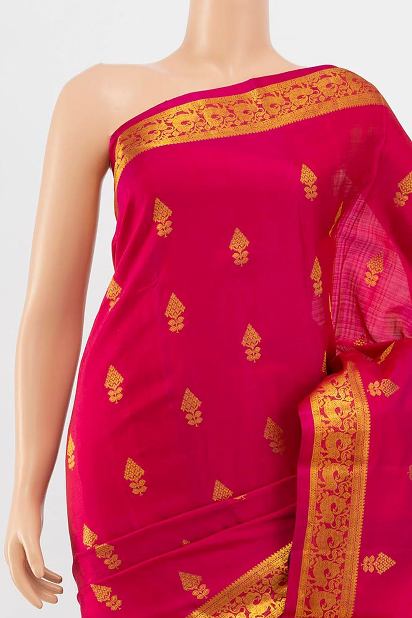 Rani Pink Blended Kanjivaram Silk Saree - Image 2