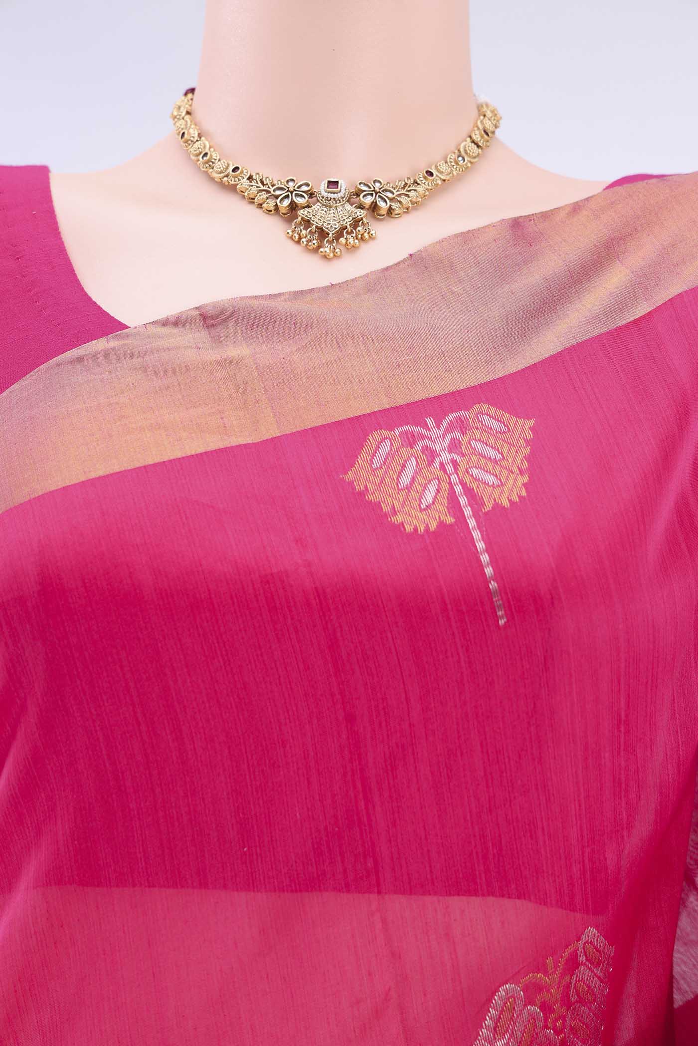 Rani Pink Chanderi Silk Cotton Saree - Image 2