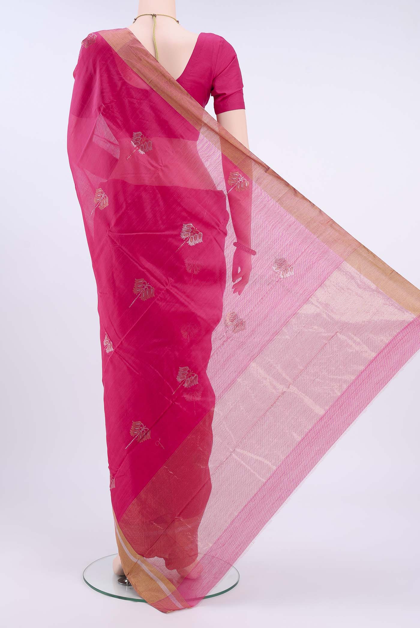 Rani Pink Chanderi Silk Cotton Saree - Image 3