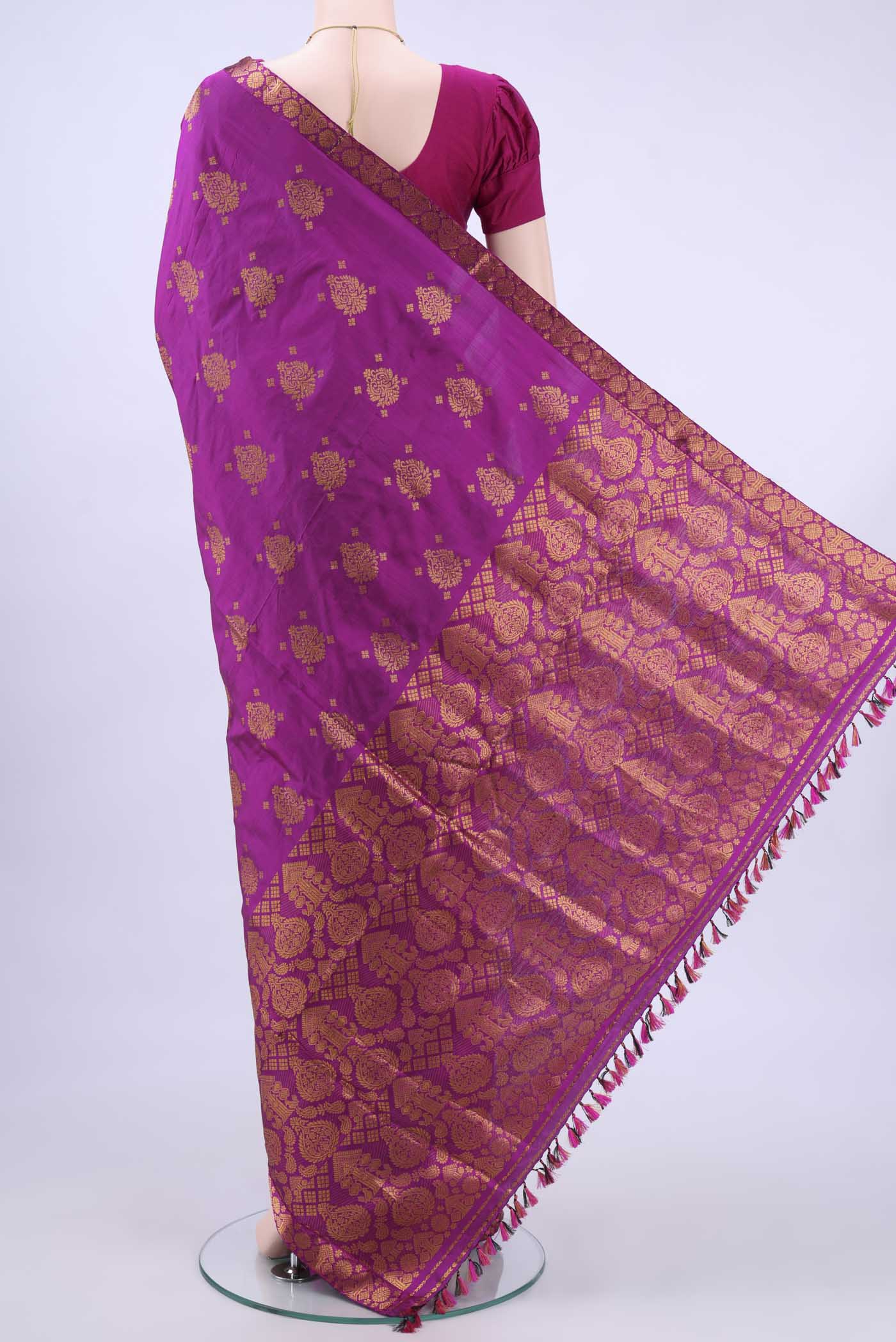 Rani Pink Dual Tone Assam Silk Saree - Image 3