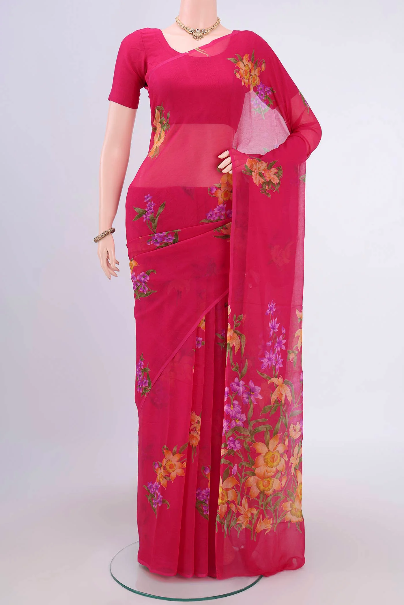 Pink Mysore Chiffon Saree