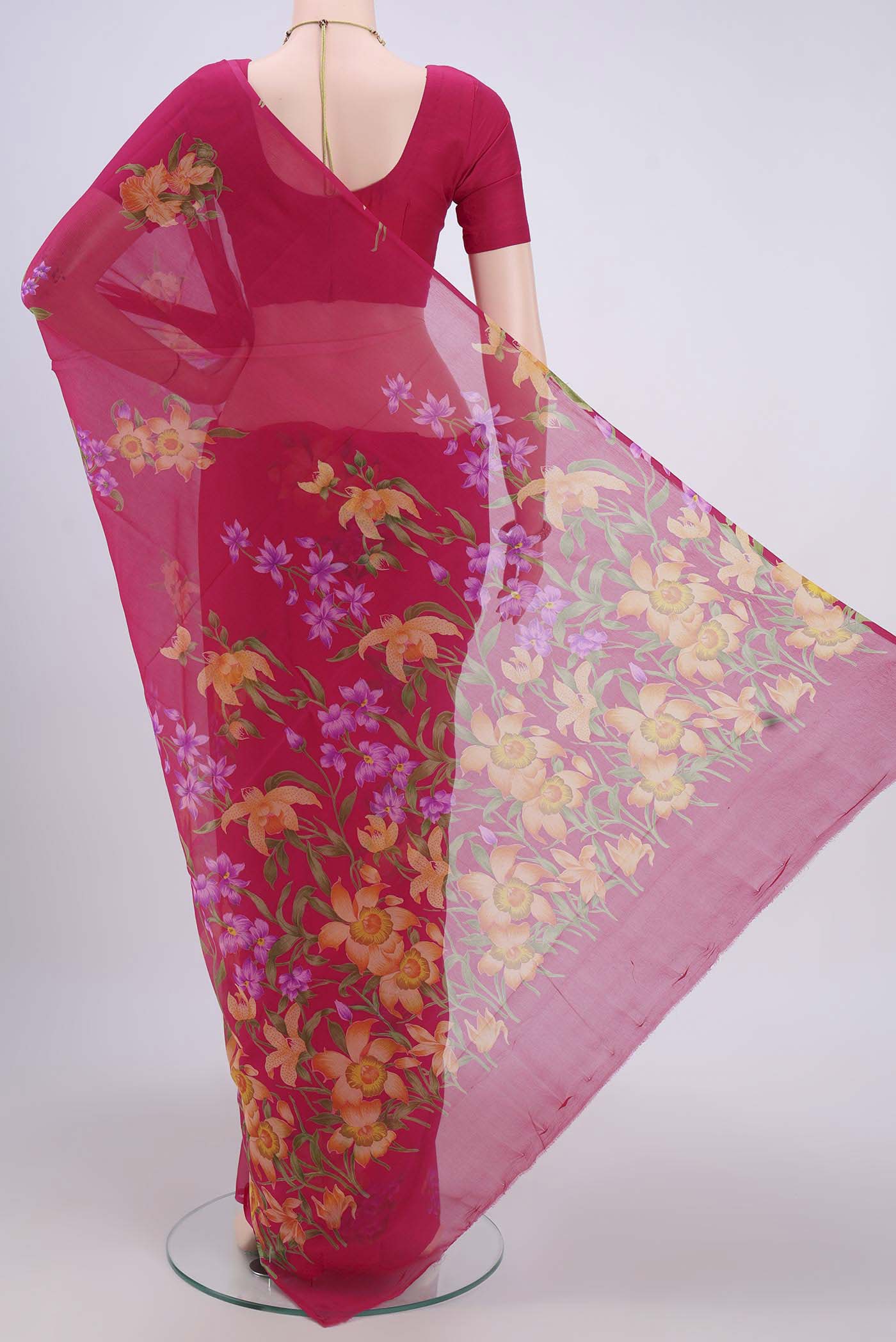 Pink Mysore Chiffon Saree - Image 3