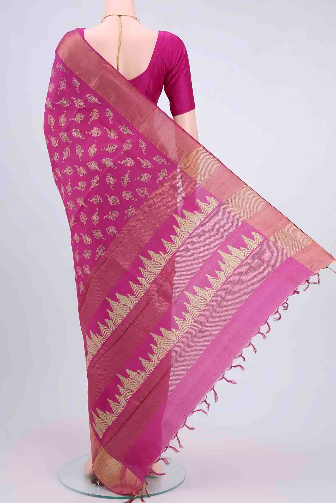 Rani Pink Dual Tone Tussar Silk Saree - Image 3