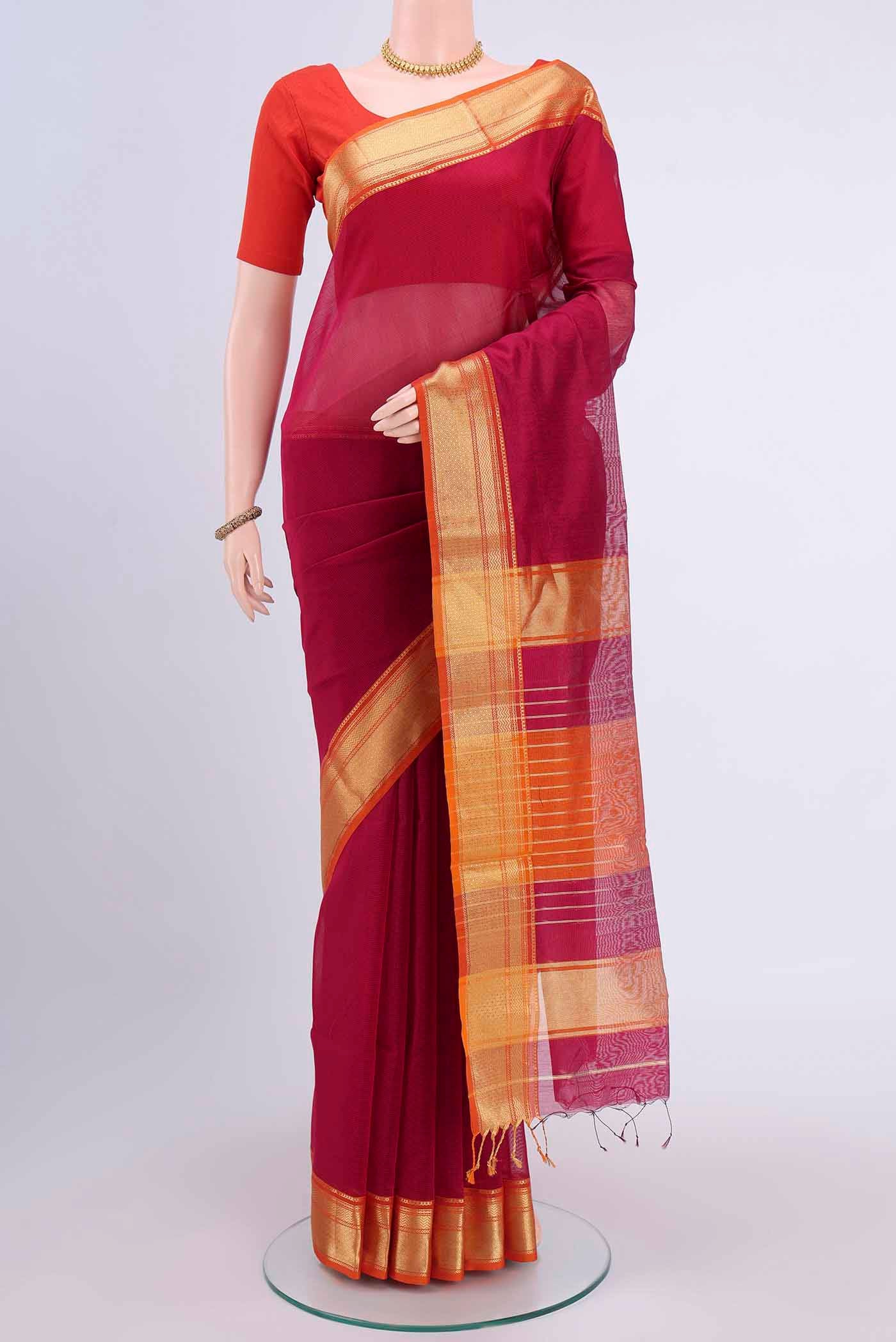 Rani Pink Maheshwari Silk Cotton Saree