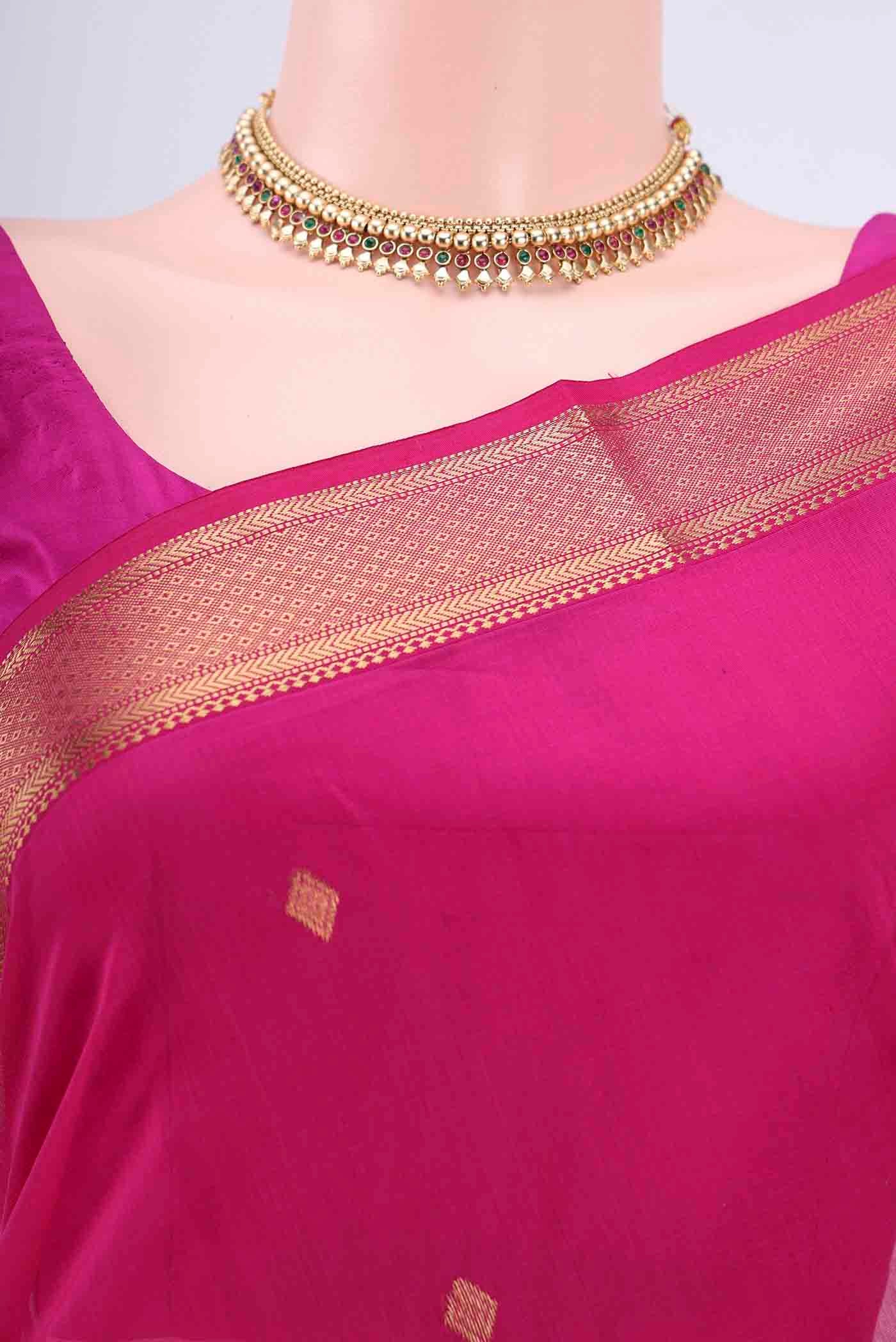 Rani Pink Maheshwari Silk Cotton Saree - Image 2