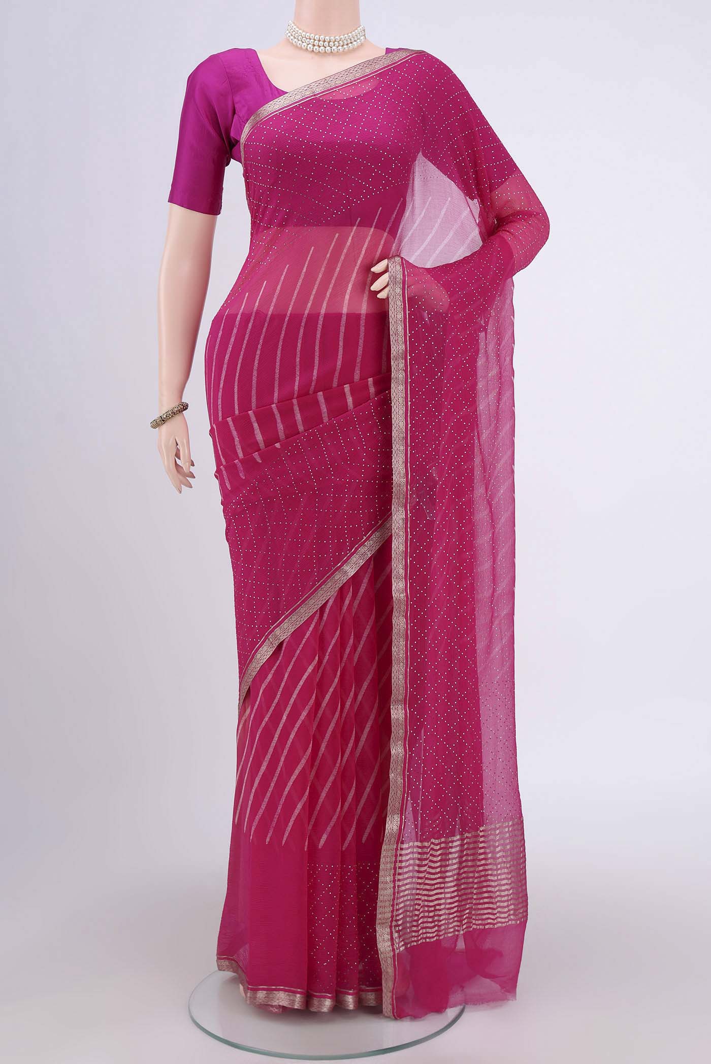 Rani Pink Mysore Chiffon Saree