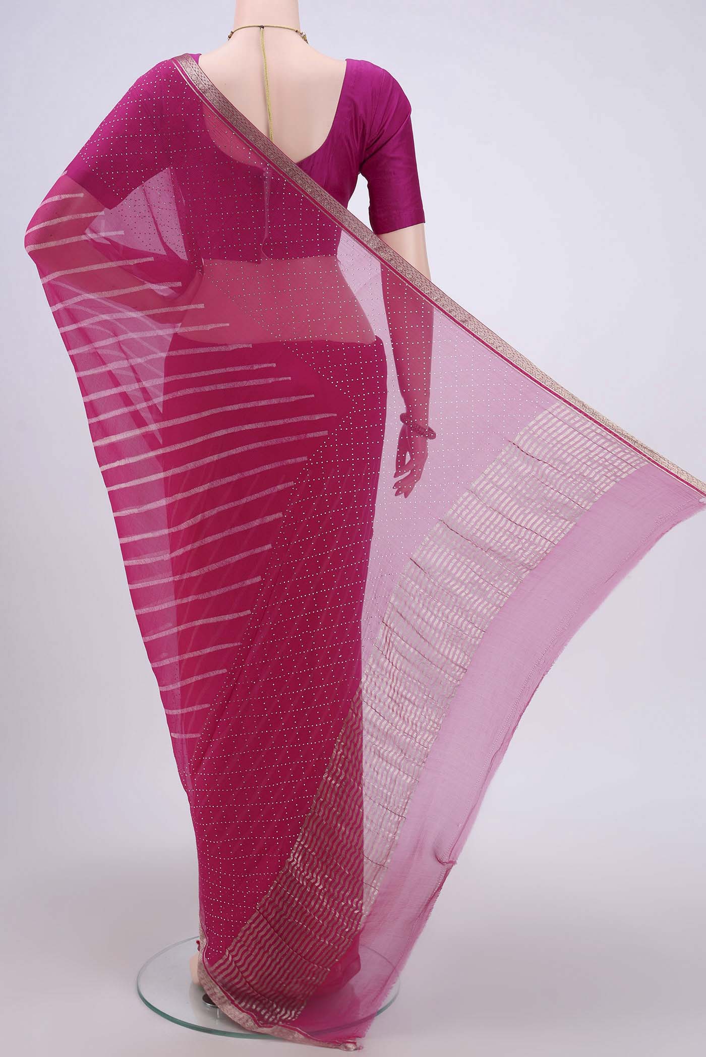 Rani Pink Mysore Chiffon Saree - Image 3