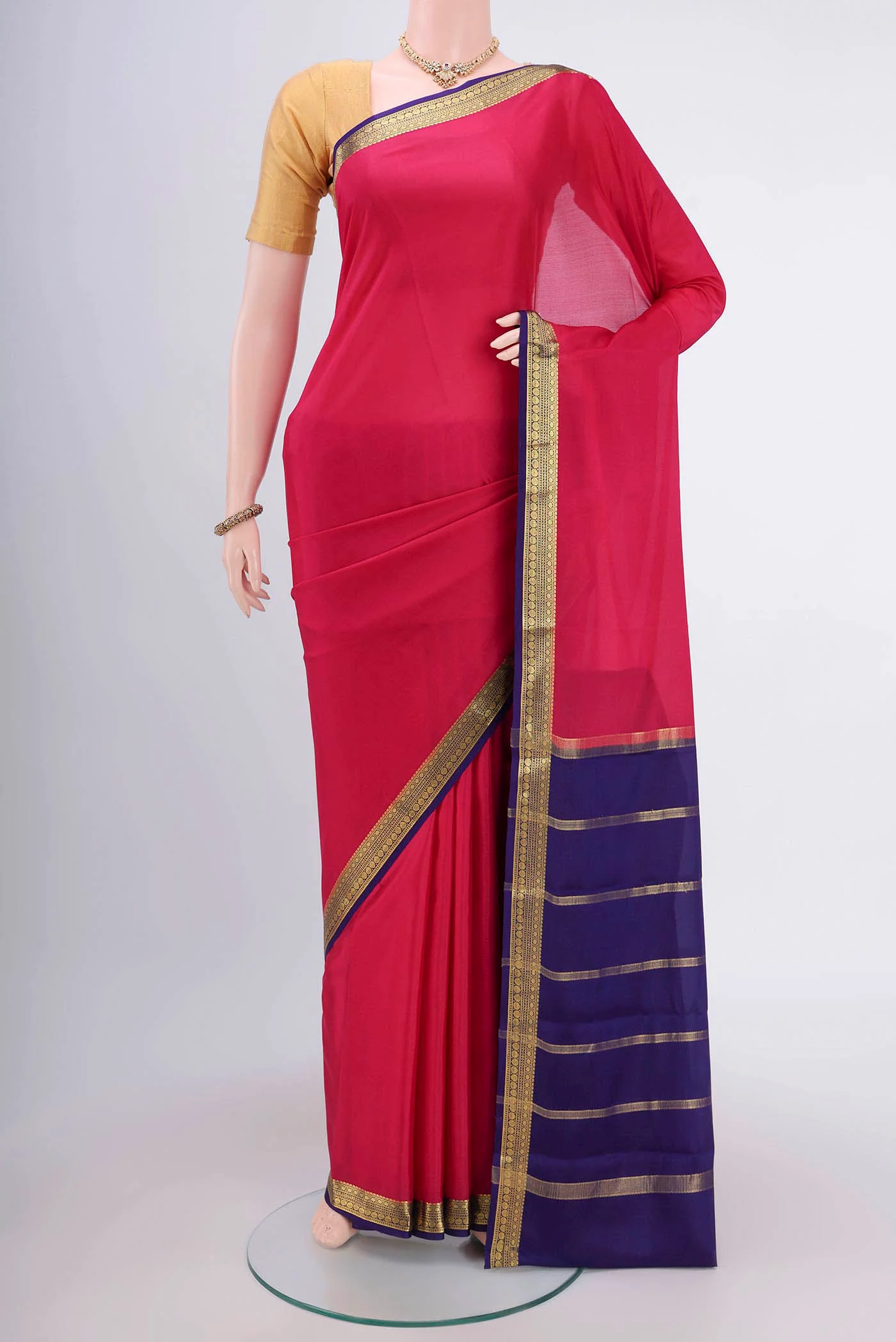 Pink Mysore Crepe Saree