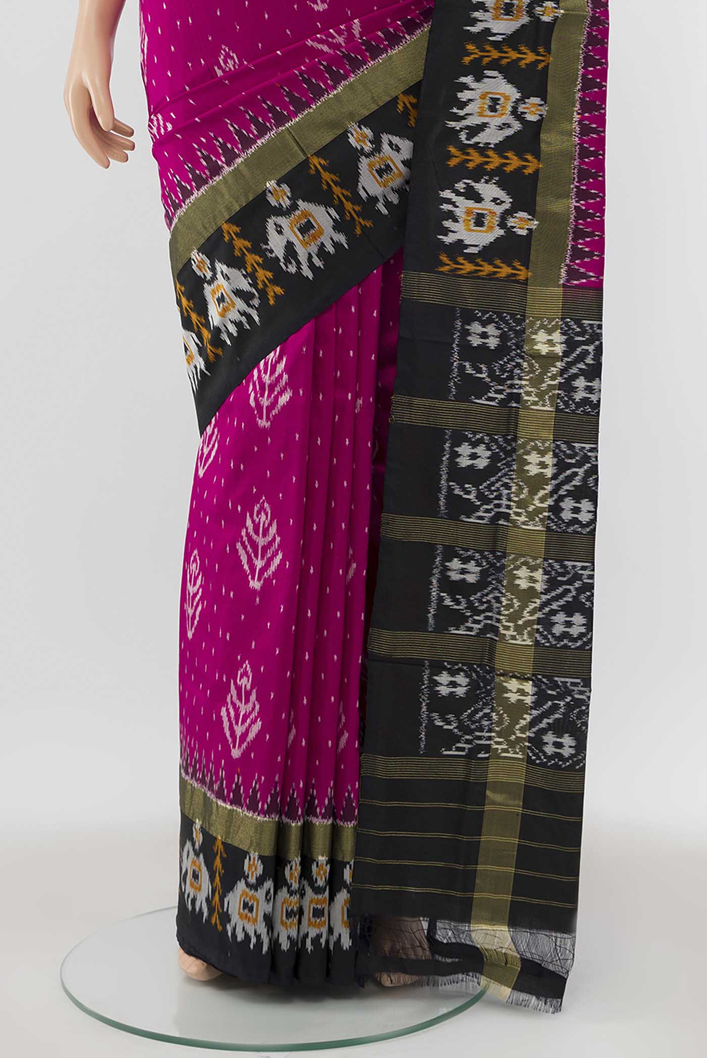 Rani Pink Pochampally Silk Saree - Image 3
