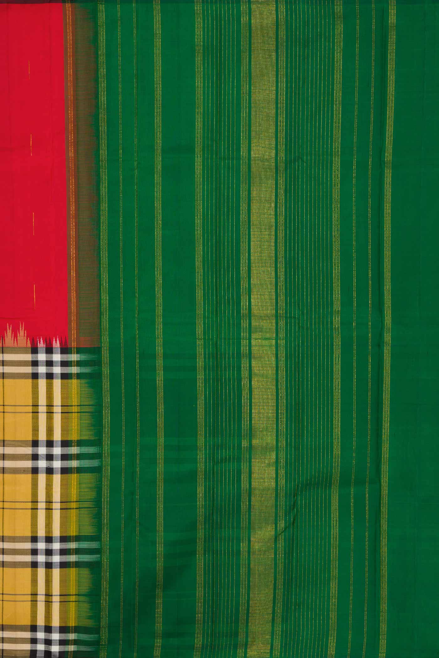 Red and Mustard Color Kanjivaram Silk Saree - Image 6