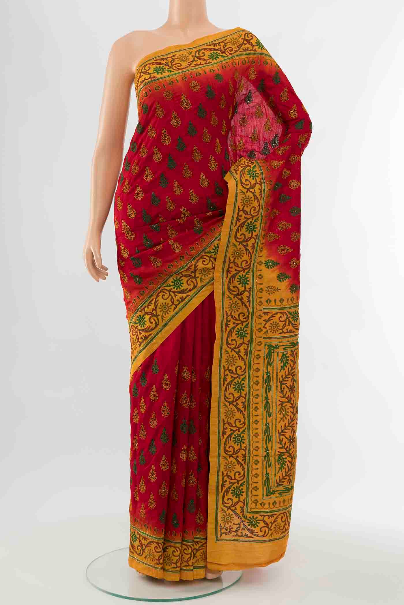 Red Blended Raw Silk Saree