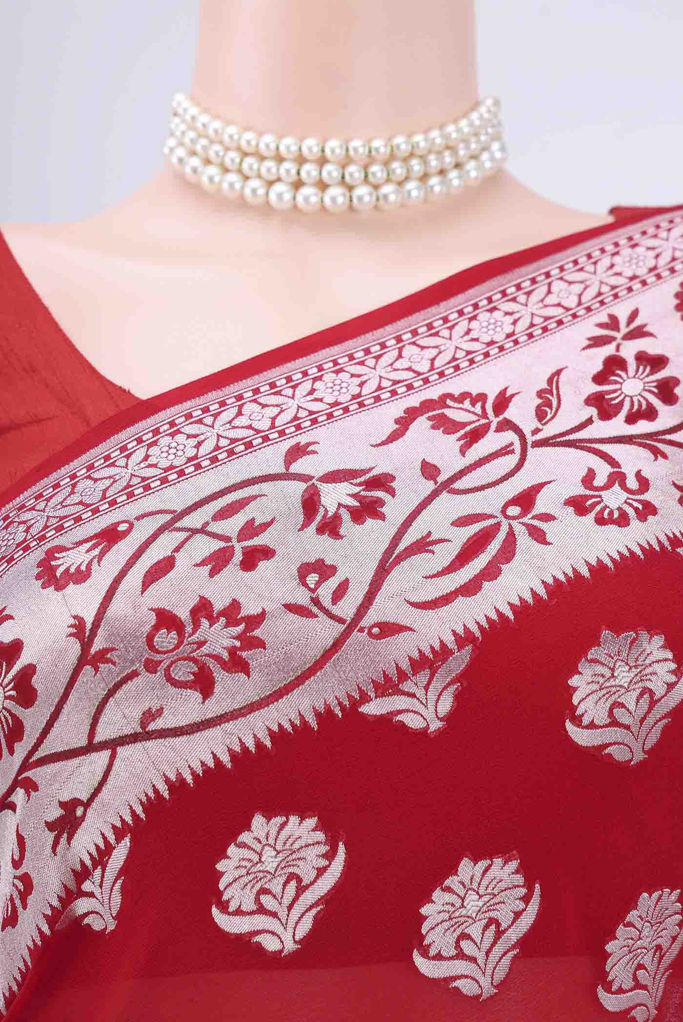Red Banarasi Georgette Saree - Image 2