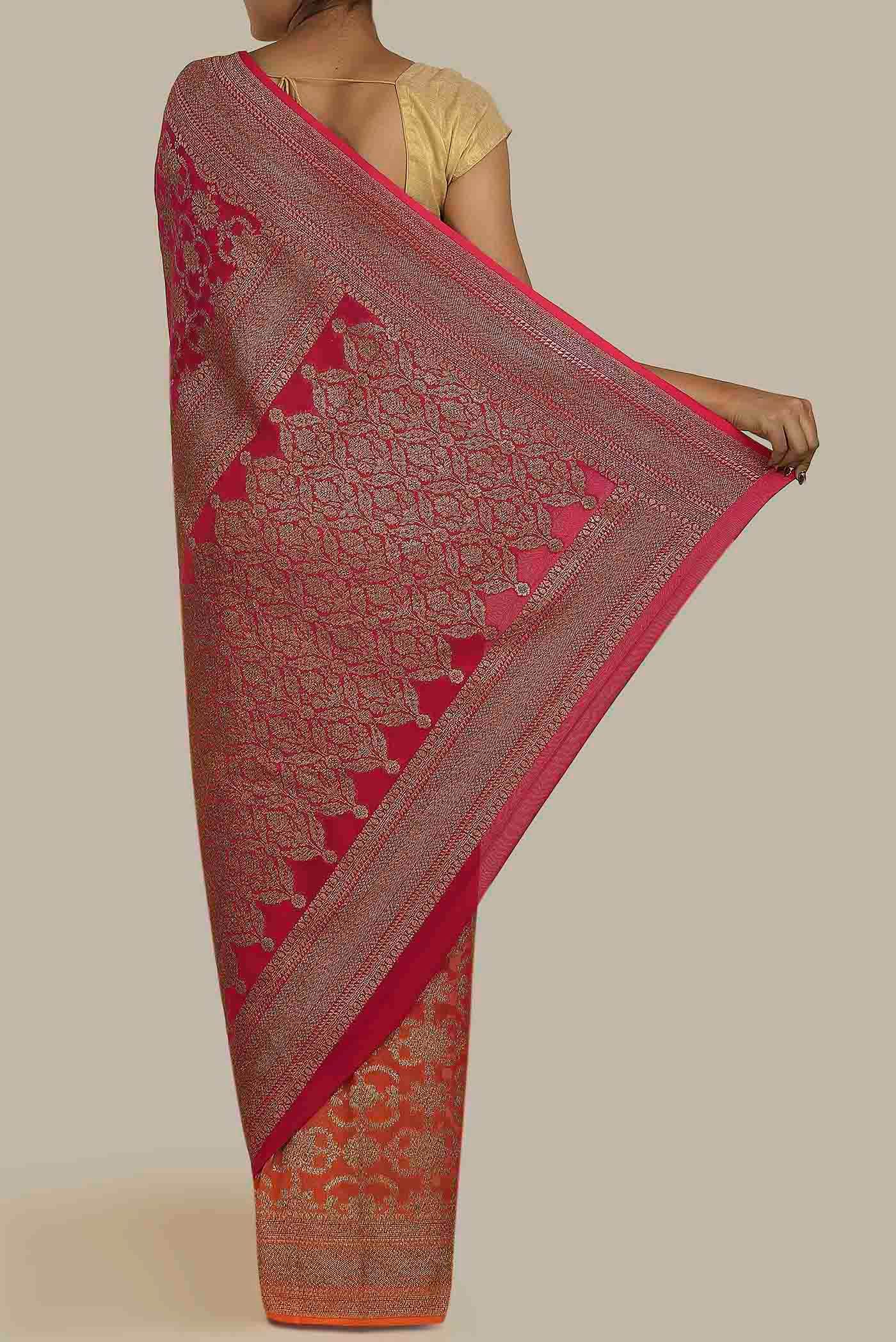 Red Banarasi Georgette Saree - Image 2