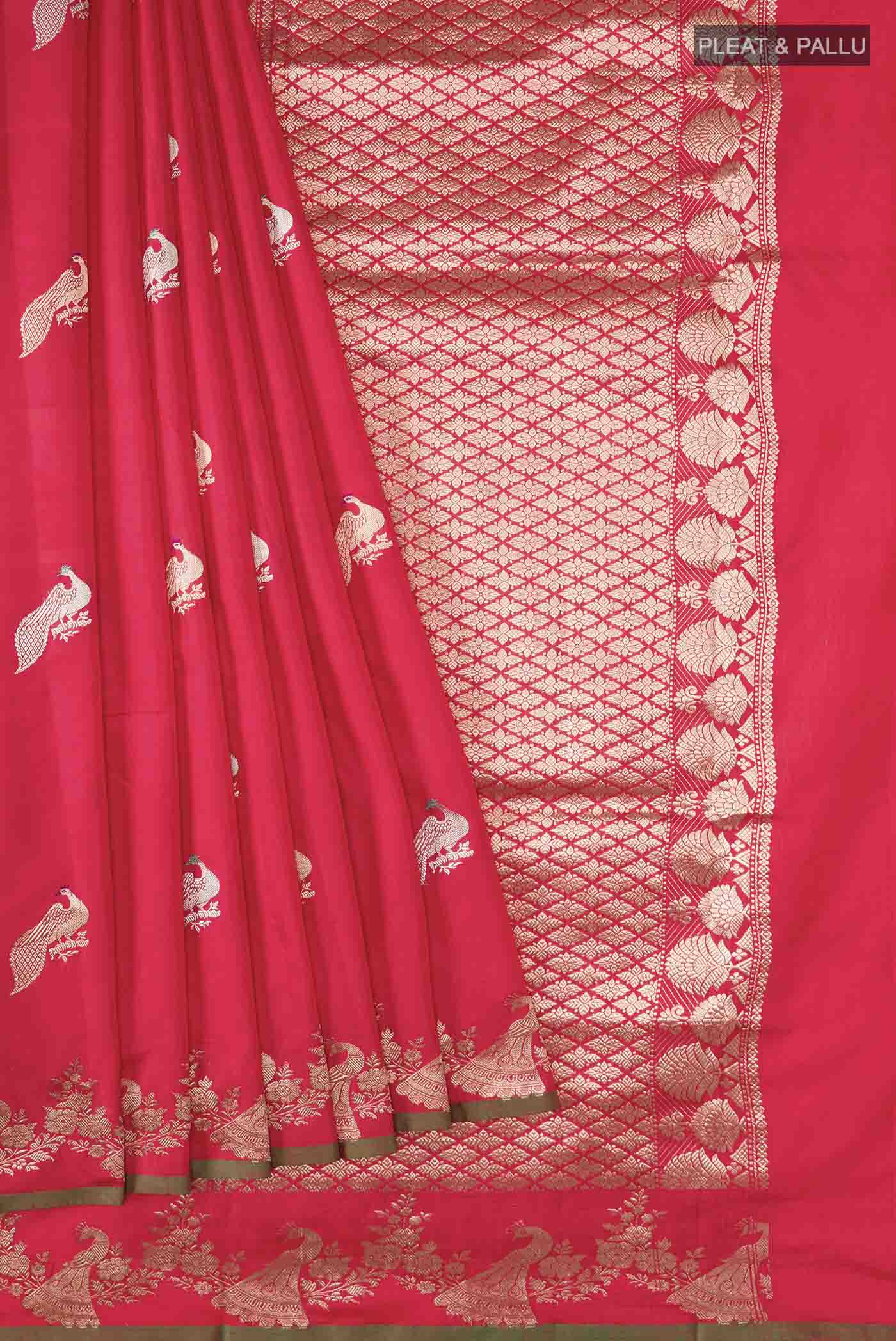 Red Banarasi Katan Silk Saree - Image 4