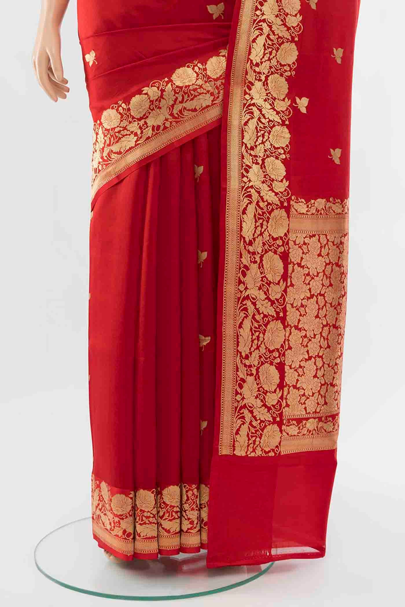 Red Banarasi Katan Silk Saree - Image 3