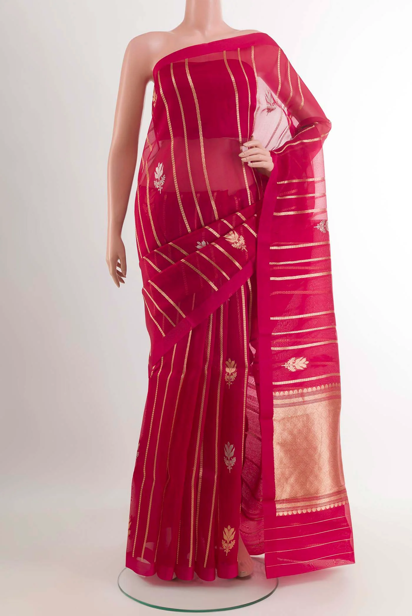 Red Banarasi Kora Silk Saree